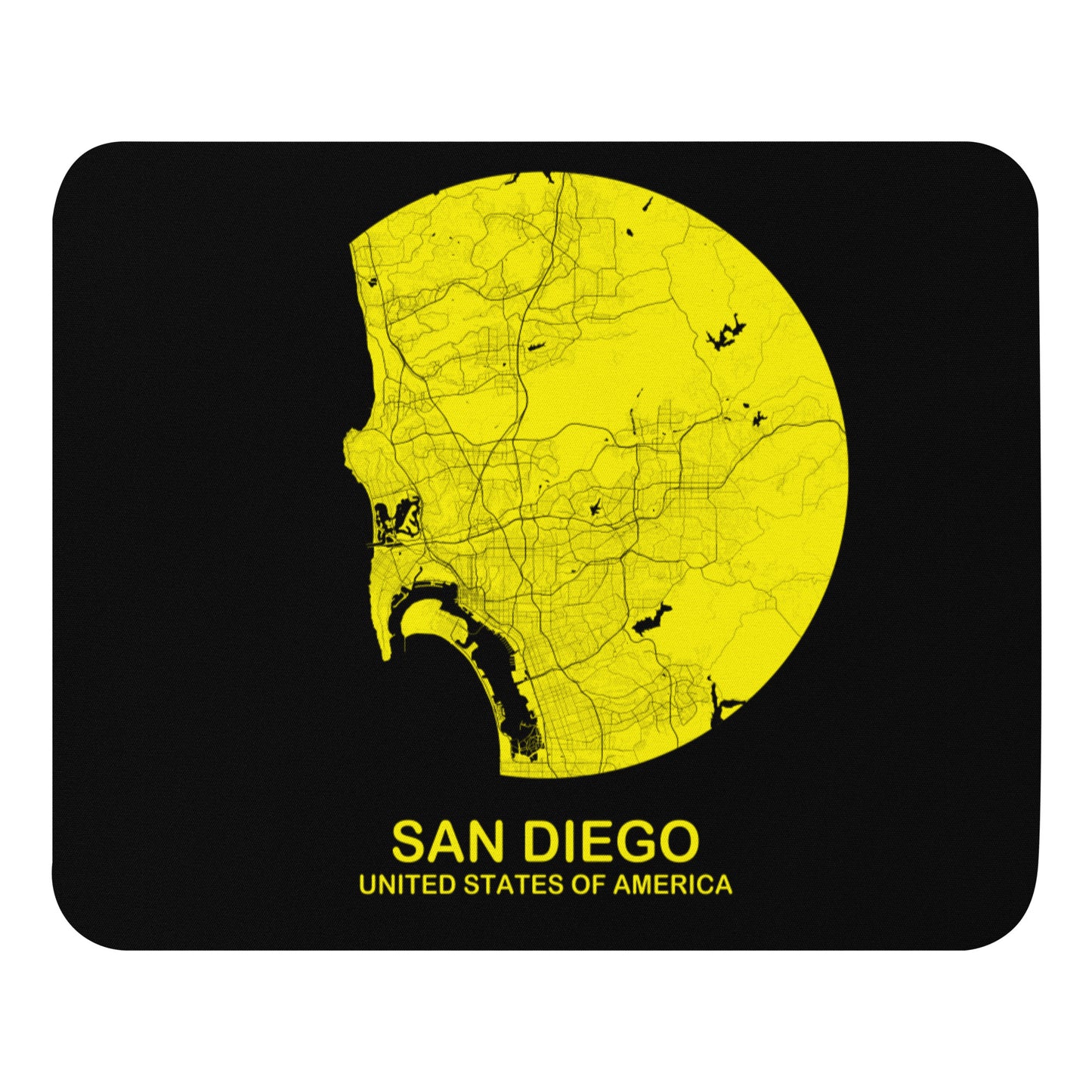 San Diego Circular Yellow Map Mouse Pad