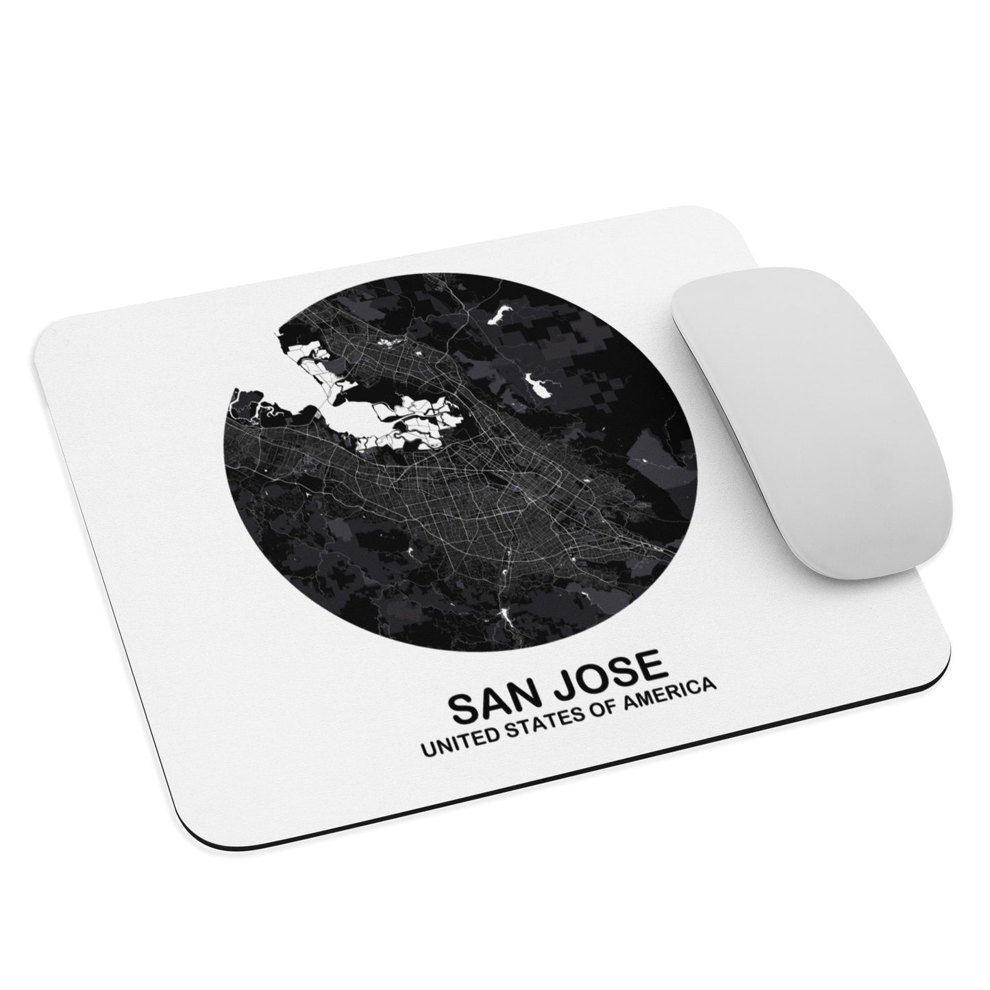 San Jose Circular Black Map Mouse Pad