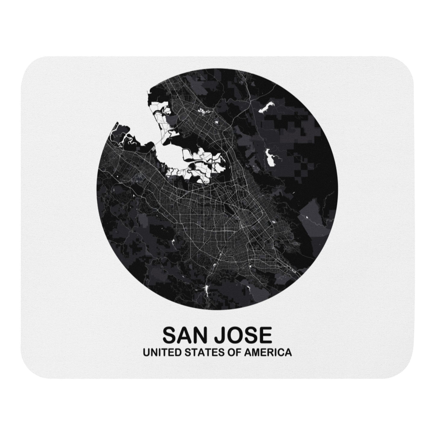 San Jose Circular Black Map Mouse Pad