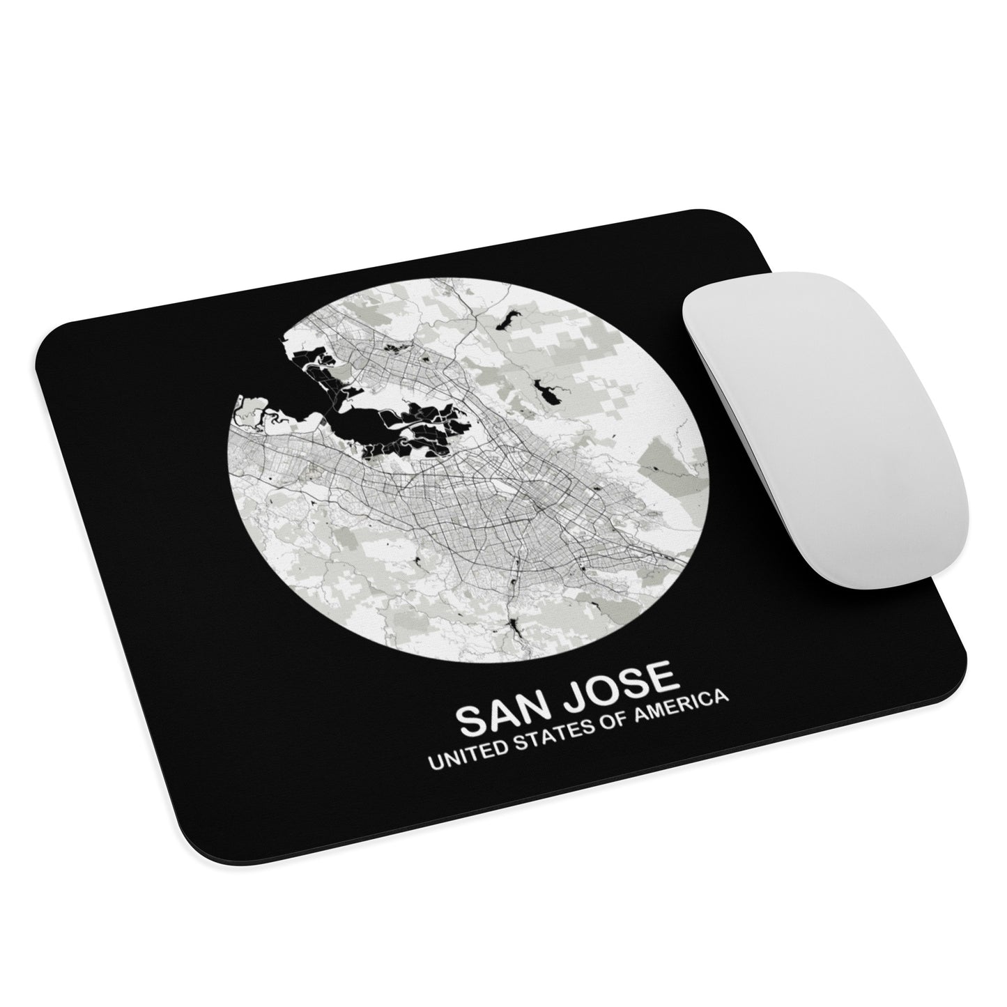 San Jose Circular White Map Mouse Pad