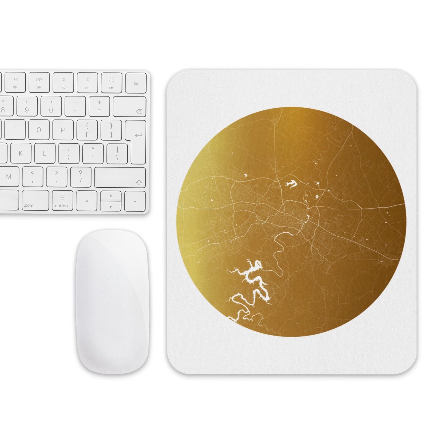 Austin Gold on White Map Mouse Pad