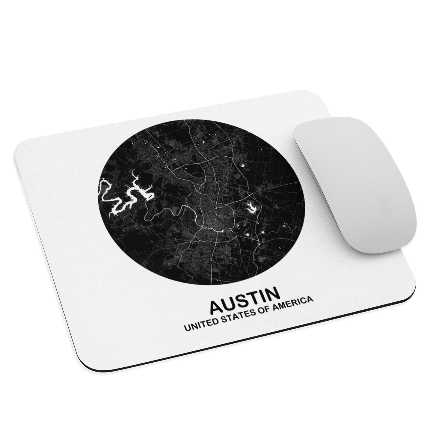 Austin Circular Black Map Mouse Pad
