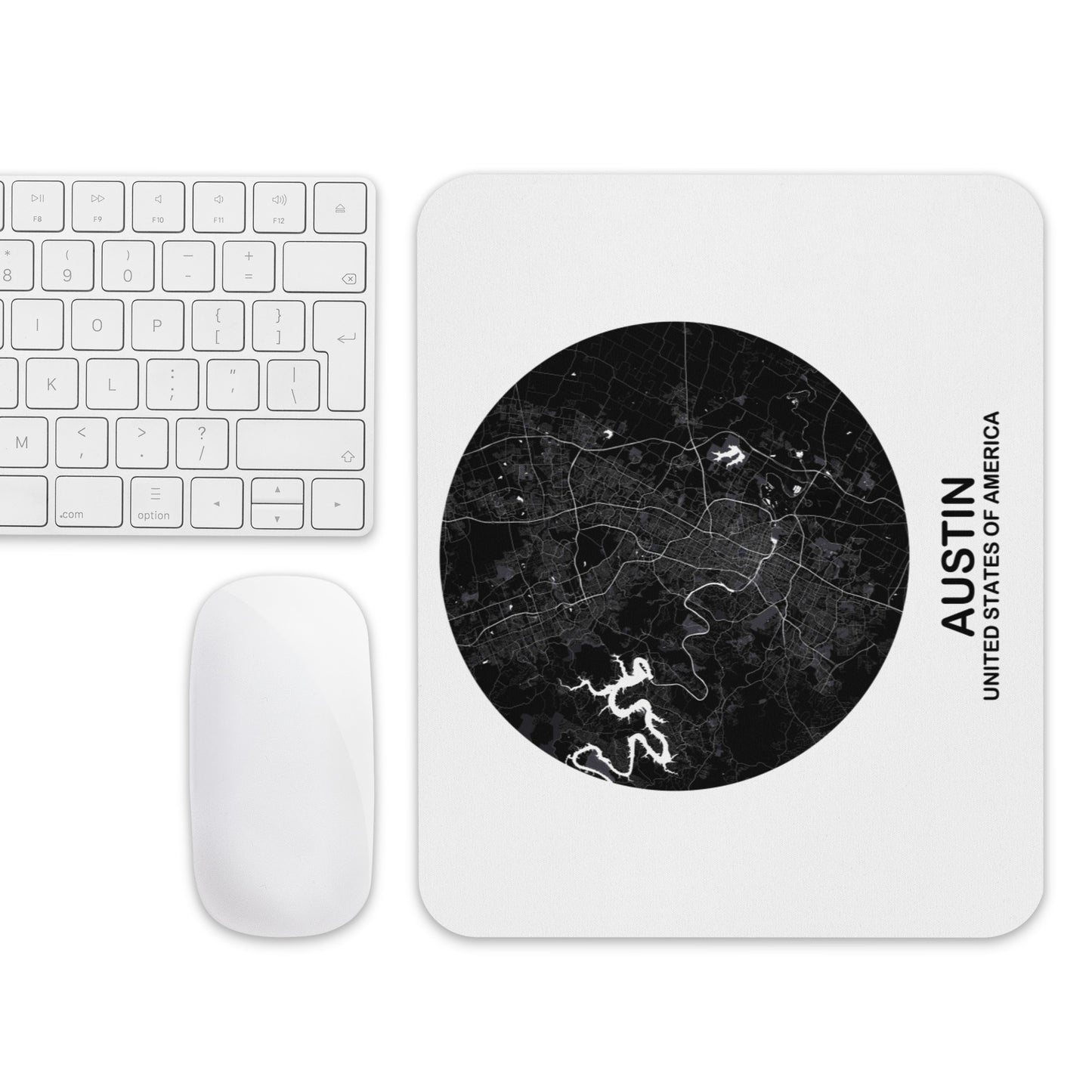 Austin Circular Black Map Mouse Pad