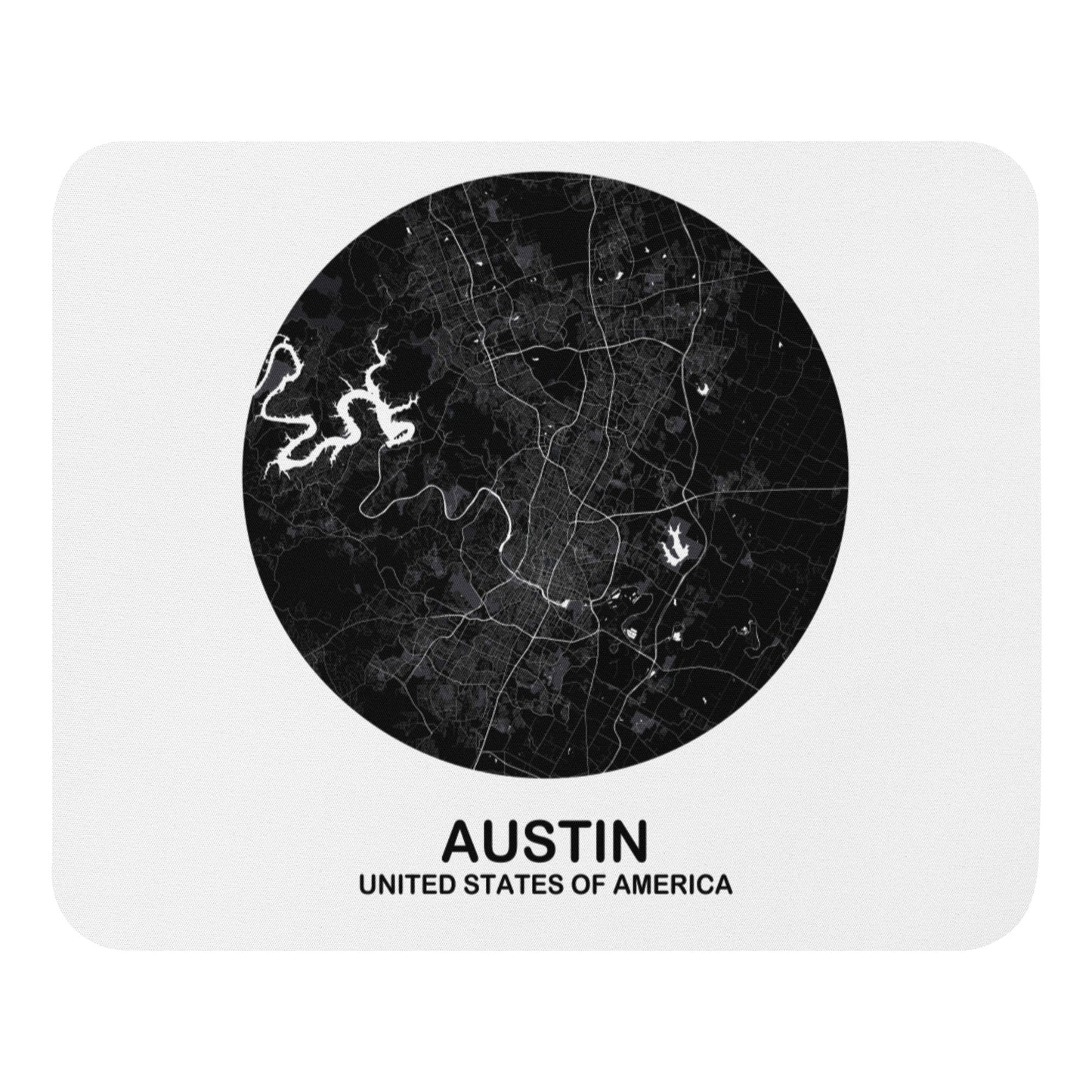 Austin Circular Black Map Mouse Pad