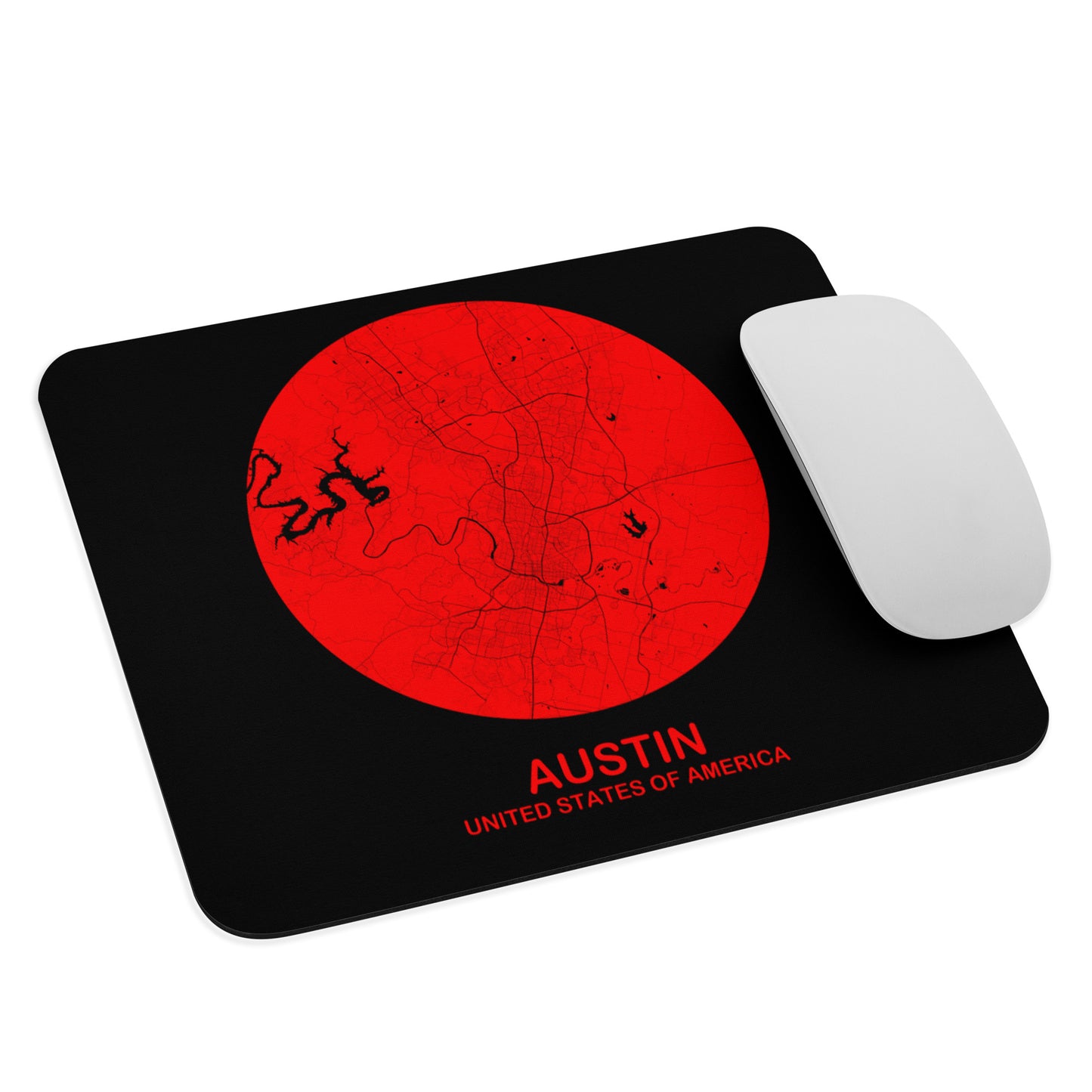 Austin Circular Red Map Mouse Pad