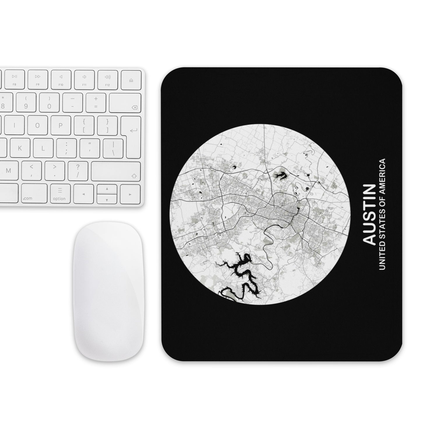 Austin Circular White Map Mouse Pad