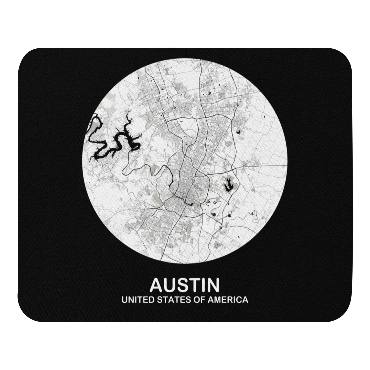 Austin Circular White Map Mouse Pad