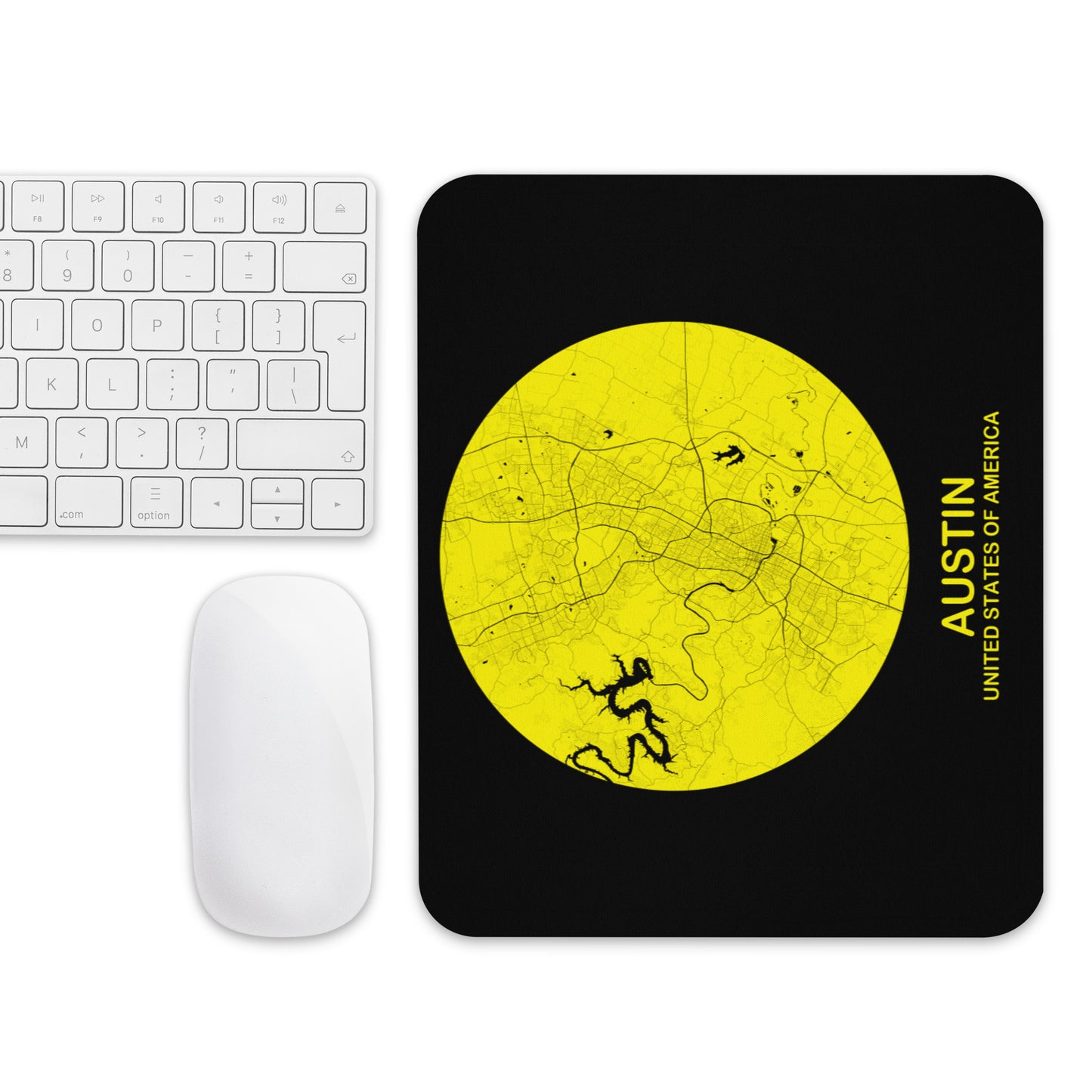 Austin Circular Yellow Map Mouse Pad