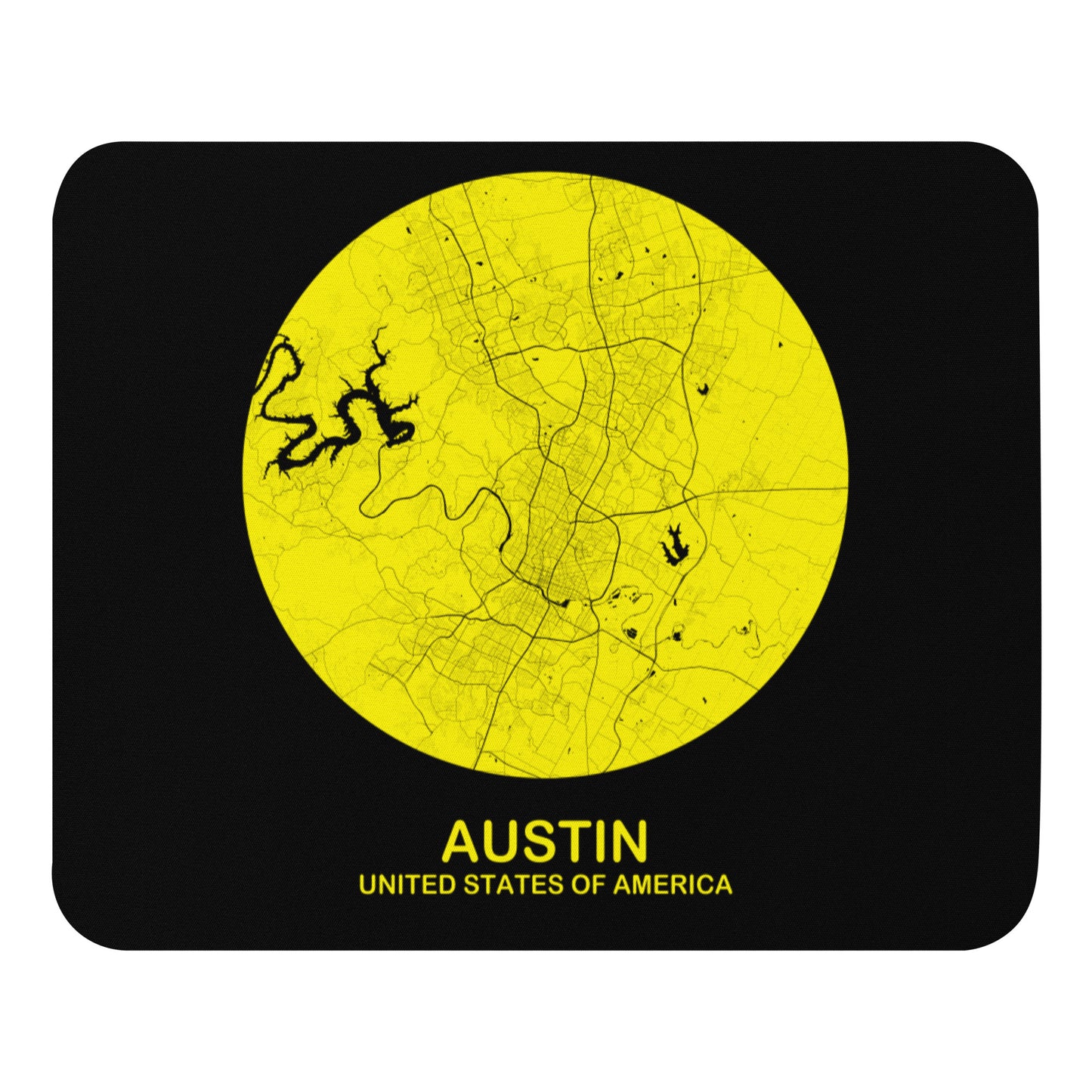Austin Circular Yellow Map Mouse Pad