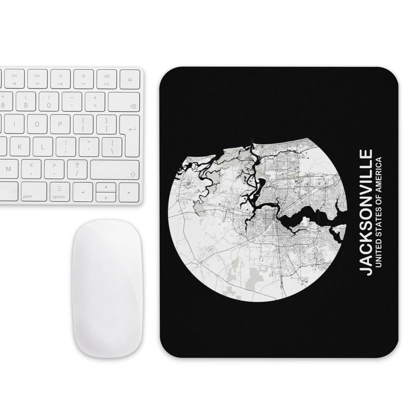 Jacksonville Circular White Map Mouse Pad