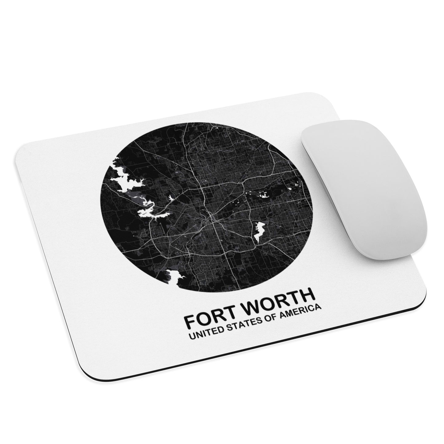 Fort Worth Circular Black Map Mouse Pad
