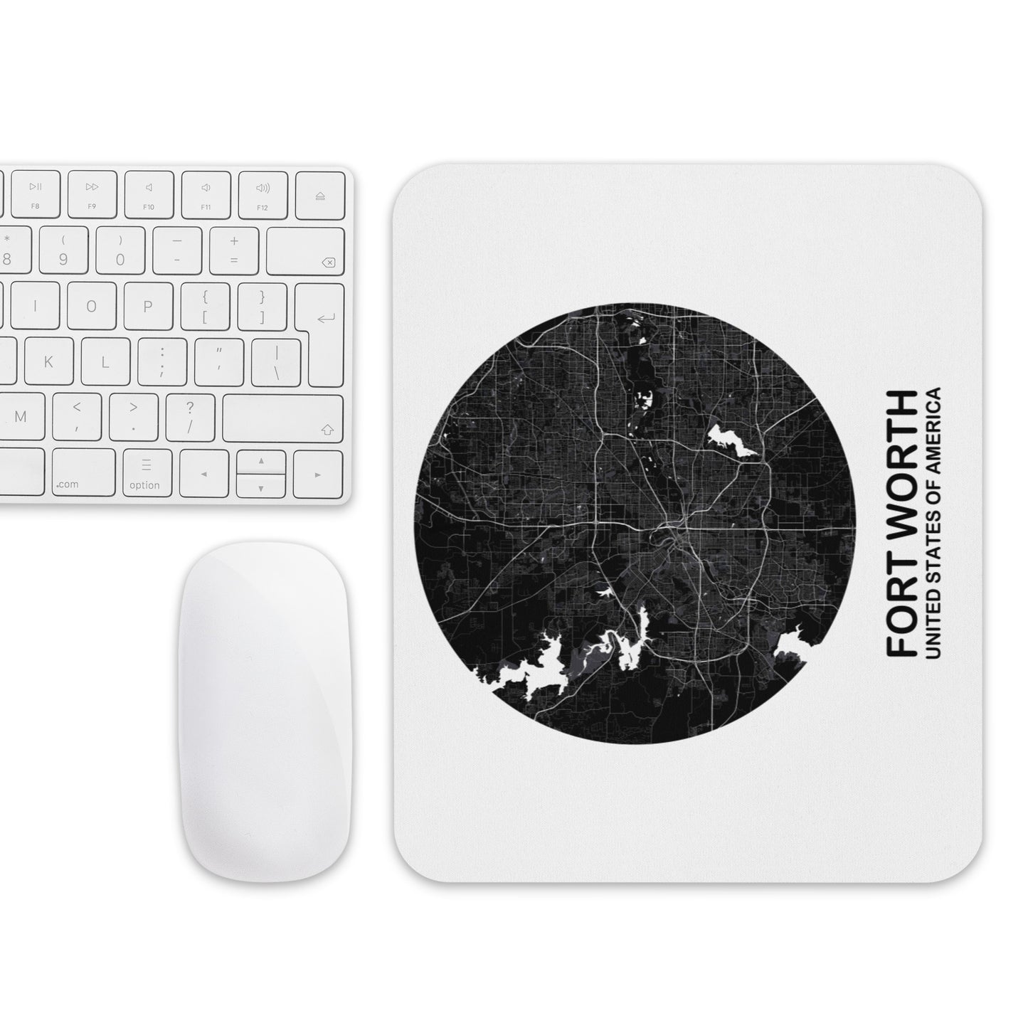 Fort Worth Circular Black Map Mouse Pad