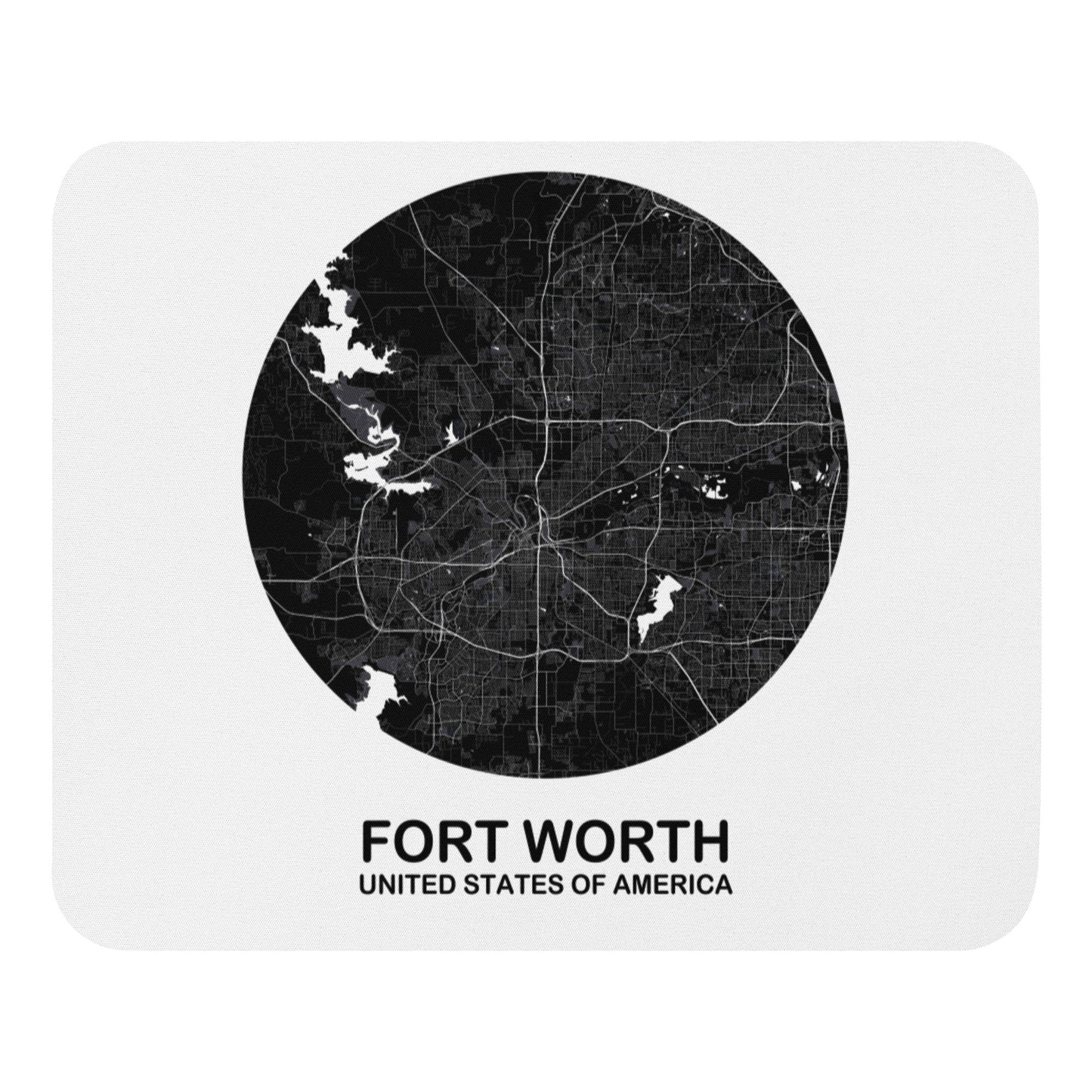Fort Worth Circular Black Map Mouse Pad