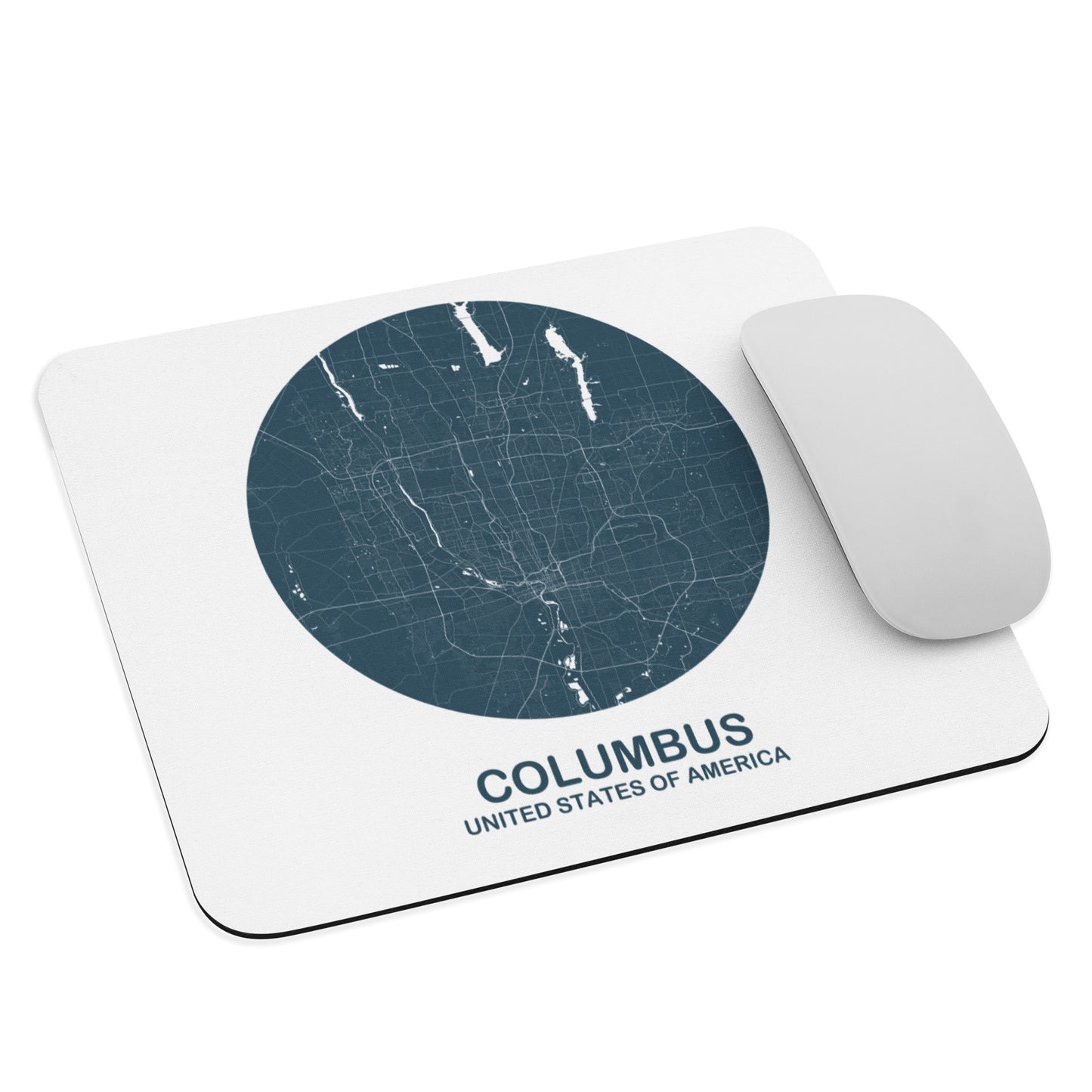 Columbus Circular Blue Map Mouse Pad