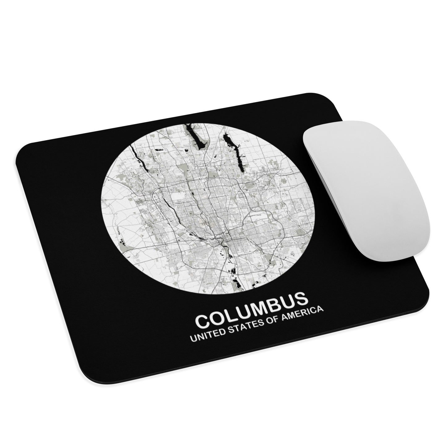 Columbus Circular White Map Mouse Pad