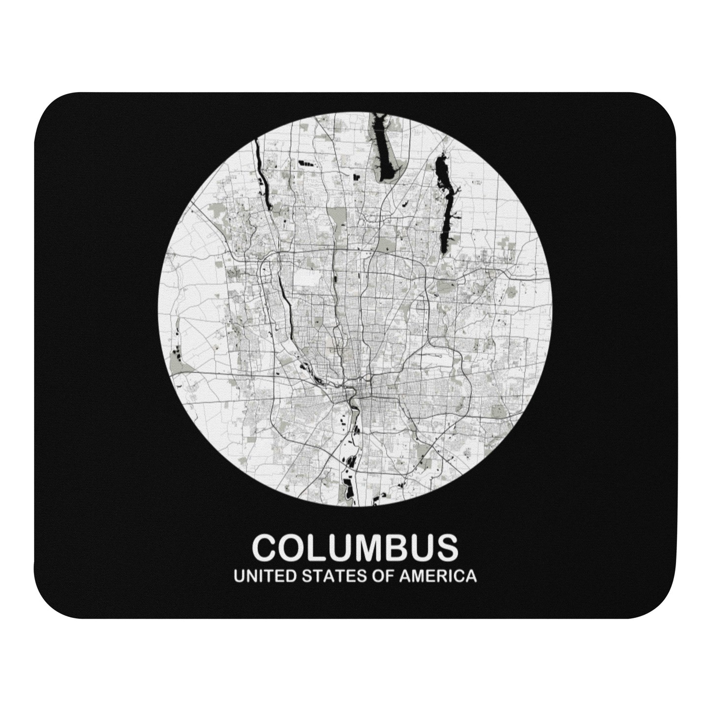 Columbus Circular White Map Mouse Pad