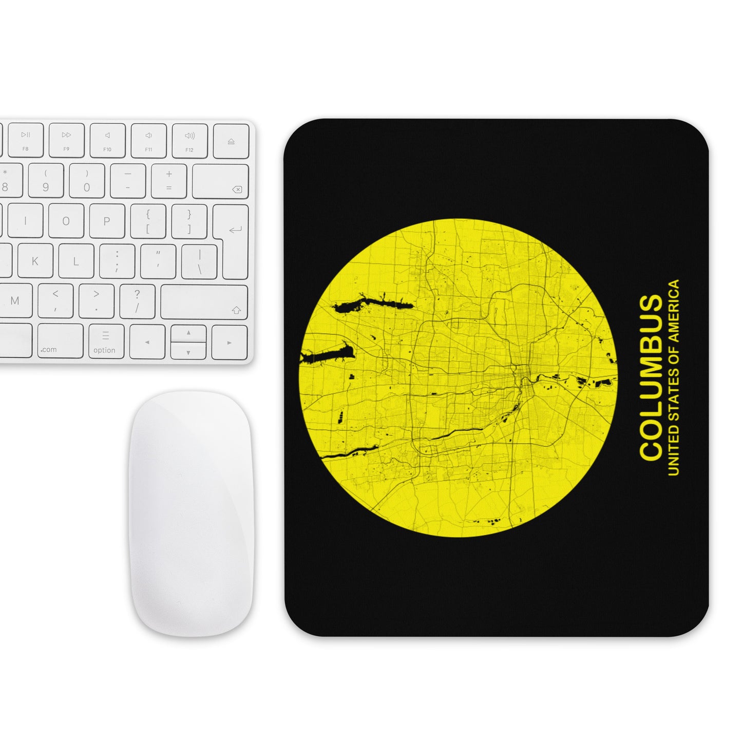 Columbus Circular Yellow Map Mouse Pad