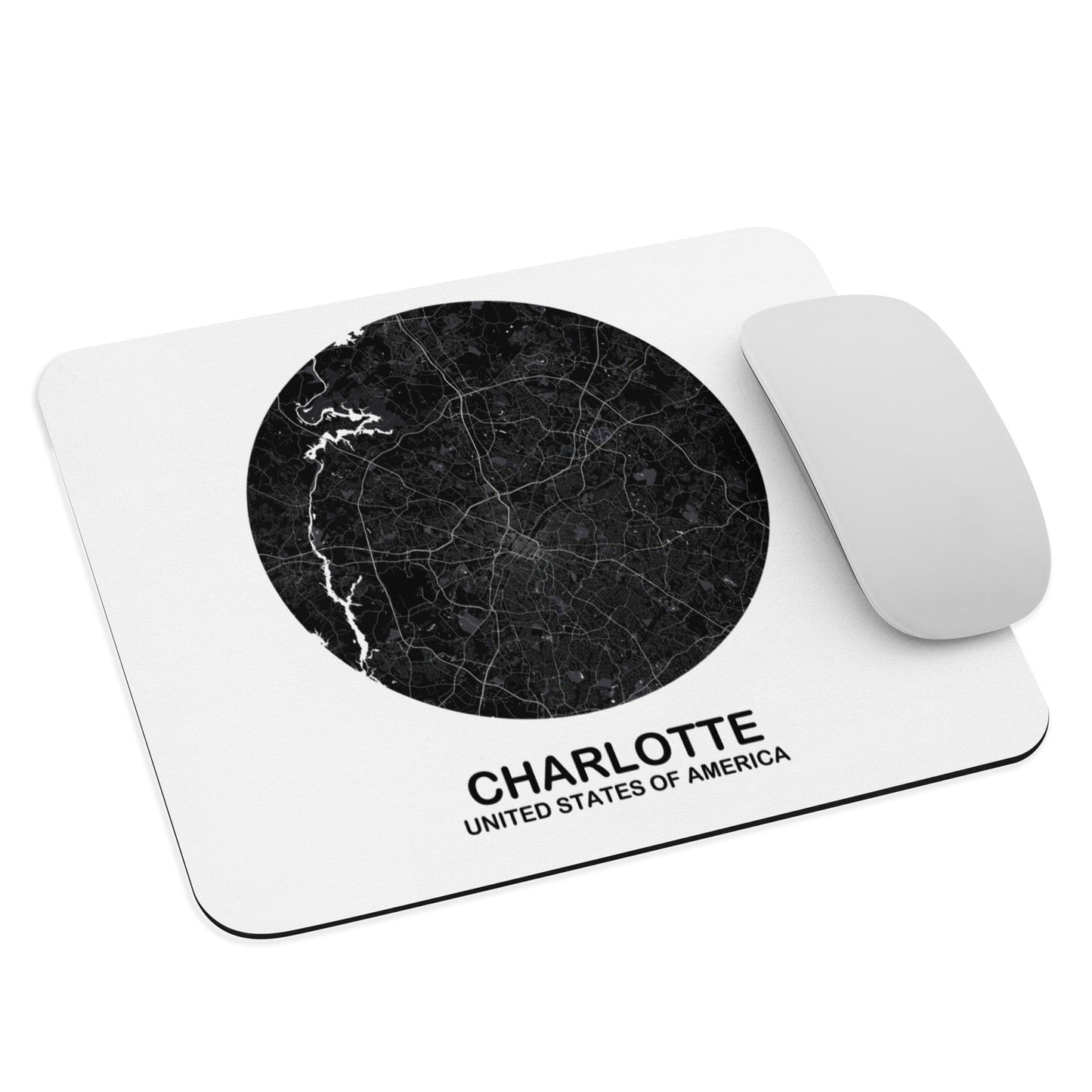 Charlotte Circular Black Map Mouse Pad