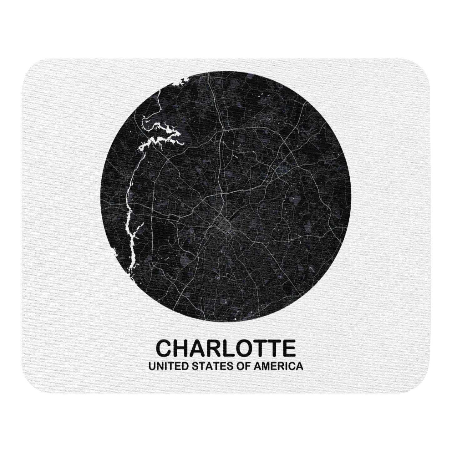 Charlotte Circular Black Map Mouse Pad
