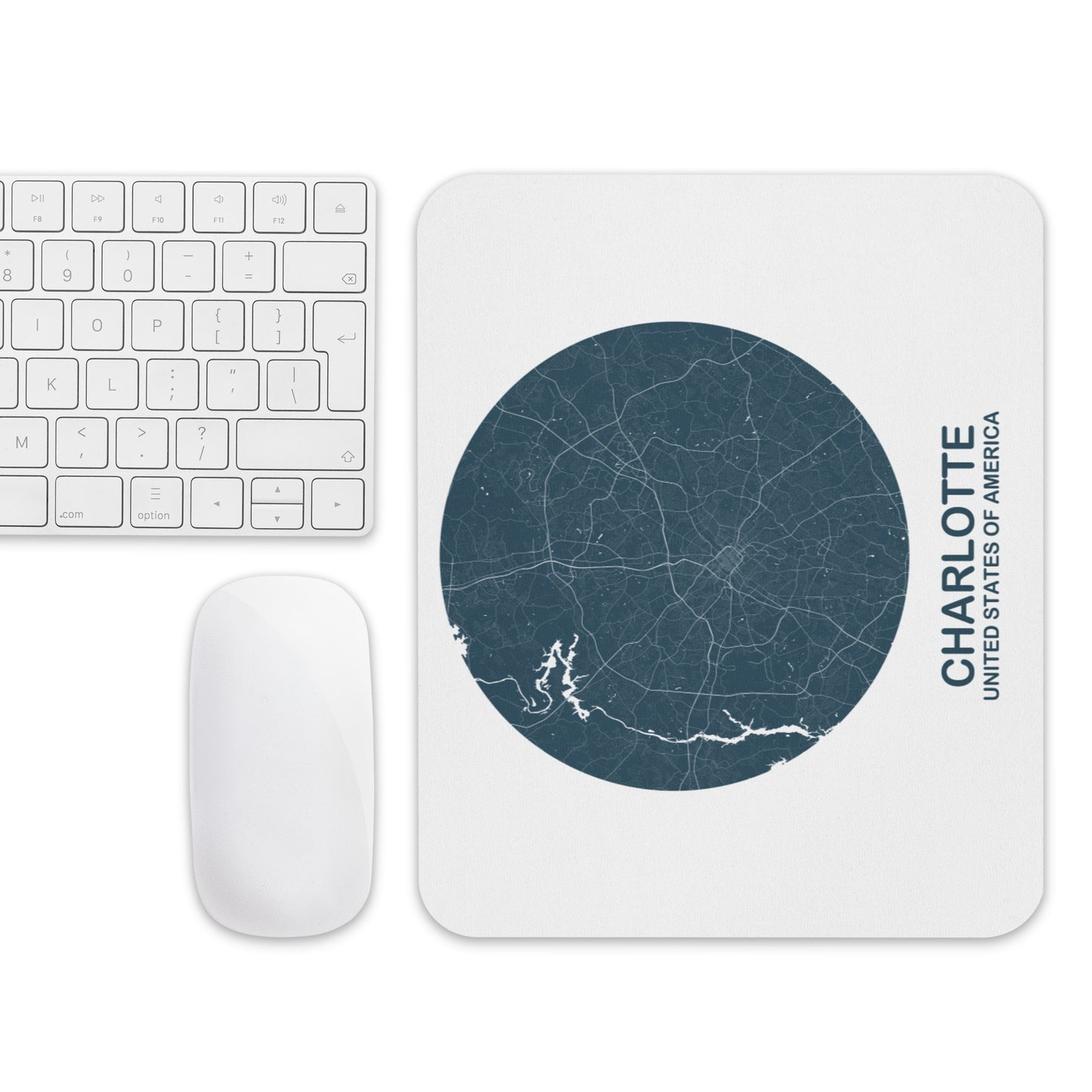 Charlotte Circular Blue Map Mouse Pad