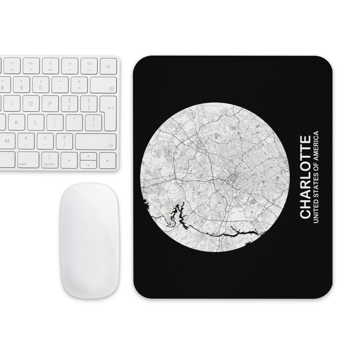 Charlotte Circular White Map Mouse Pad