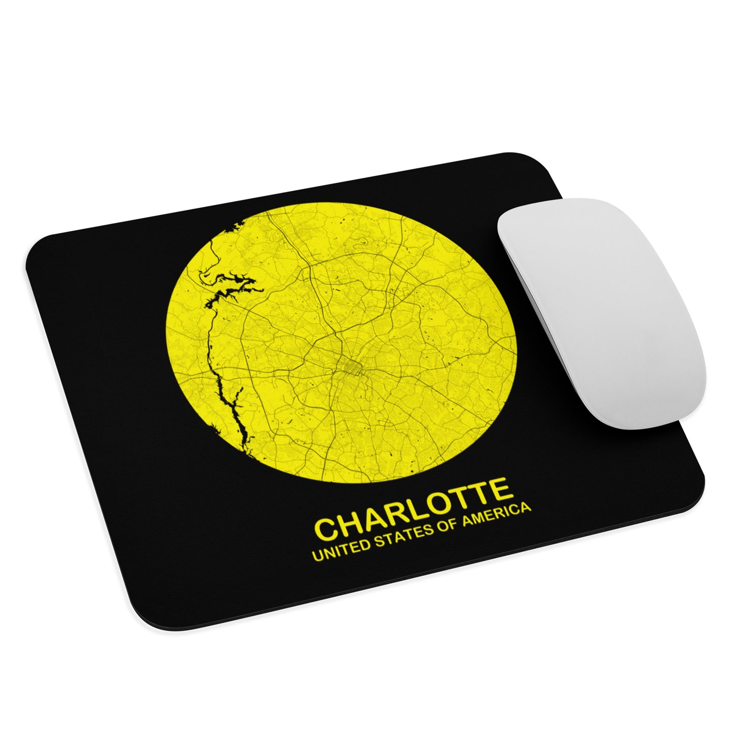 Charlotte Circular Yellow Map Mouse Pad
