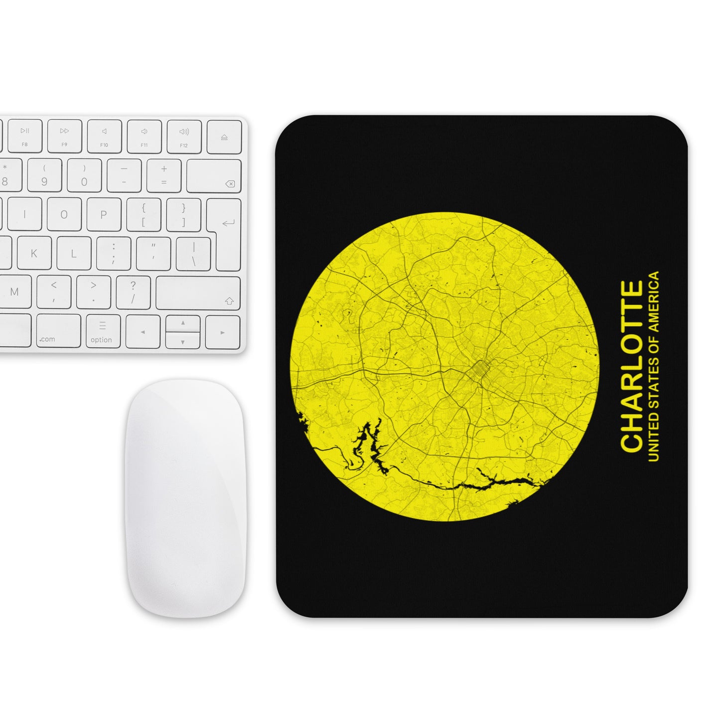 Charlotte Circular Yellow Map Mouse Pad