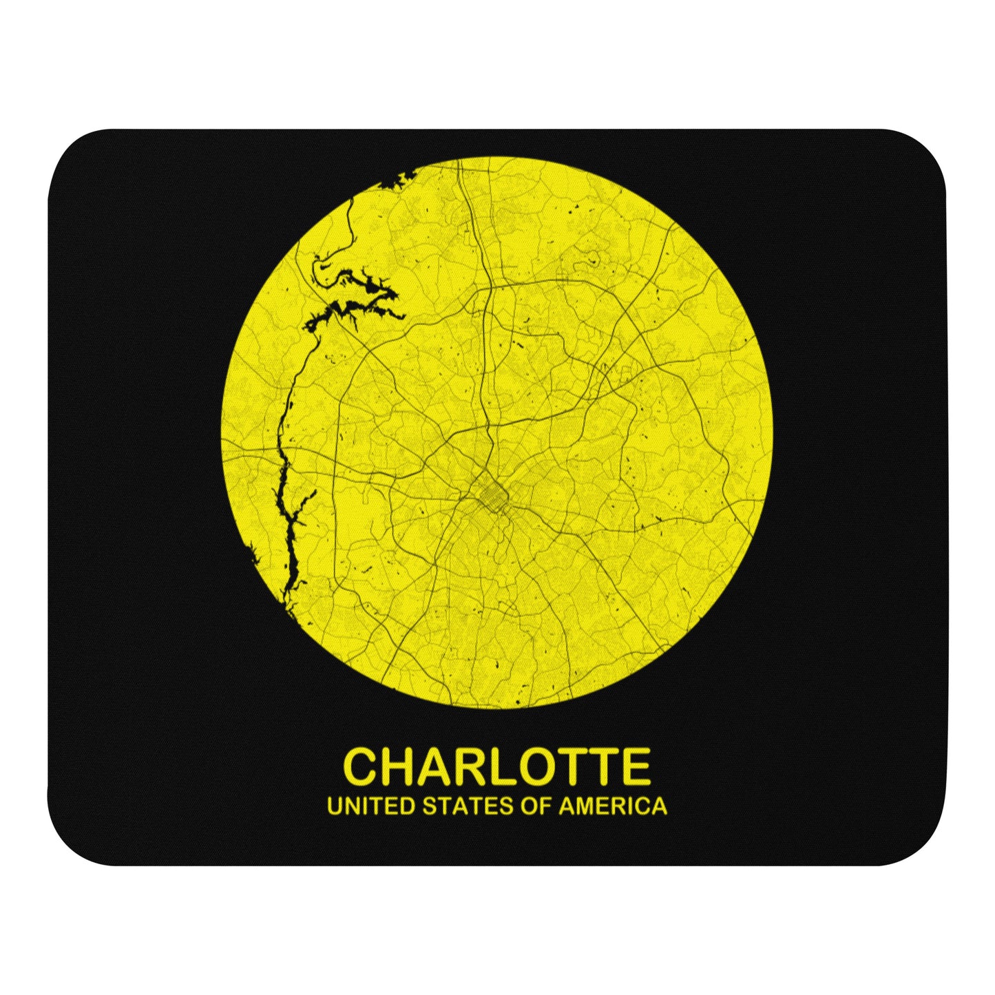 Charlotte Circular Yellow Map Mouse Pad