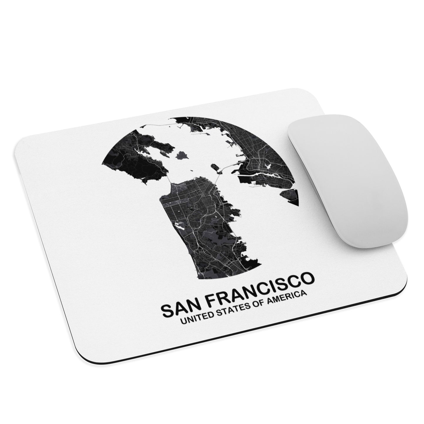 San Francisco Circular Black Map Mouse Pad