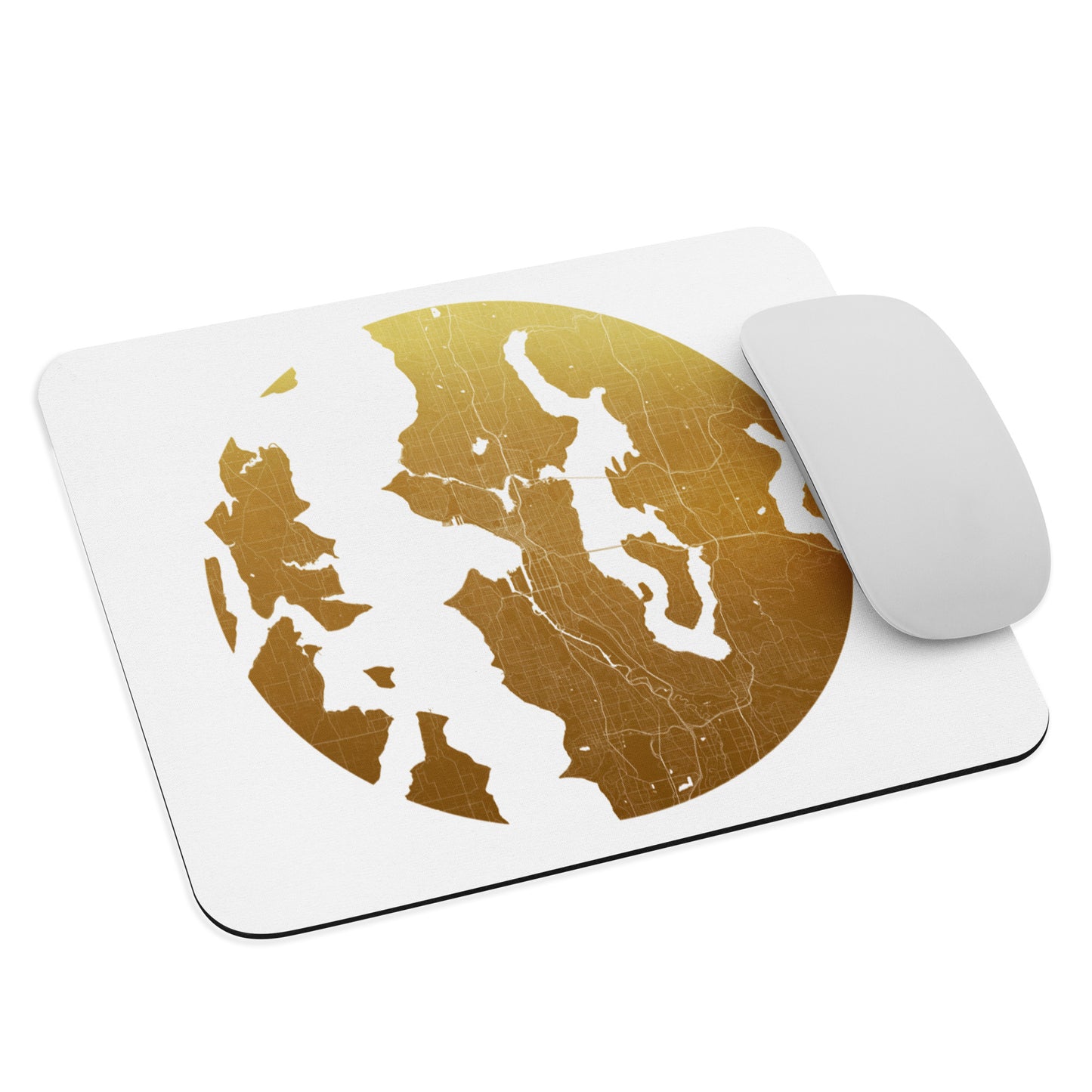 Seattle Gold on White Map Mouse Pad