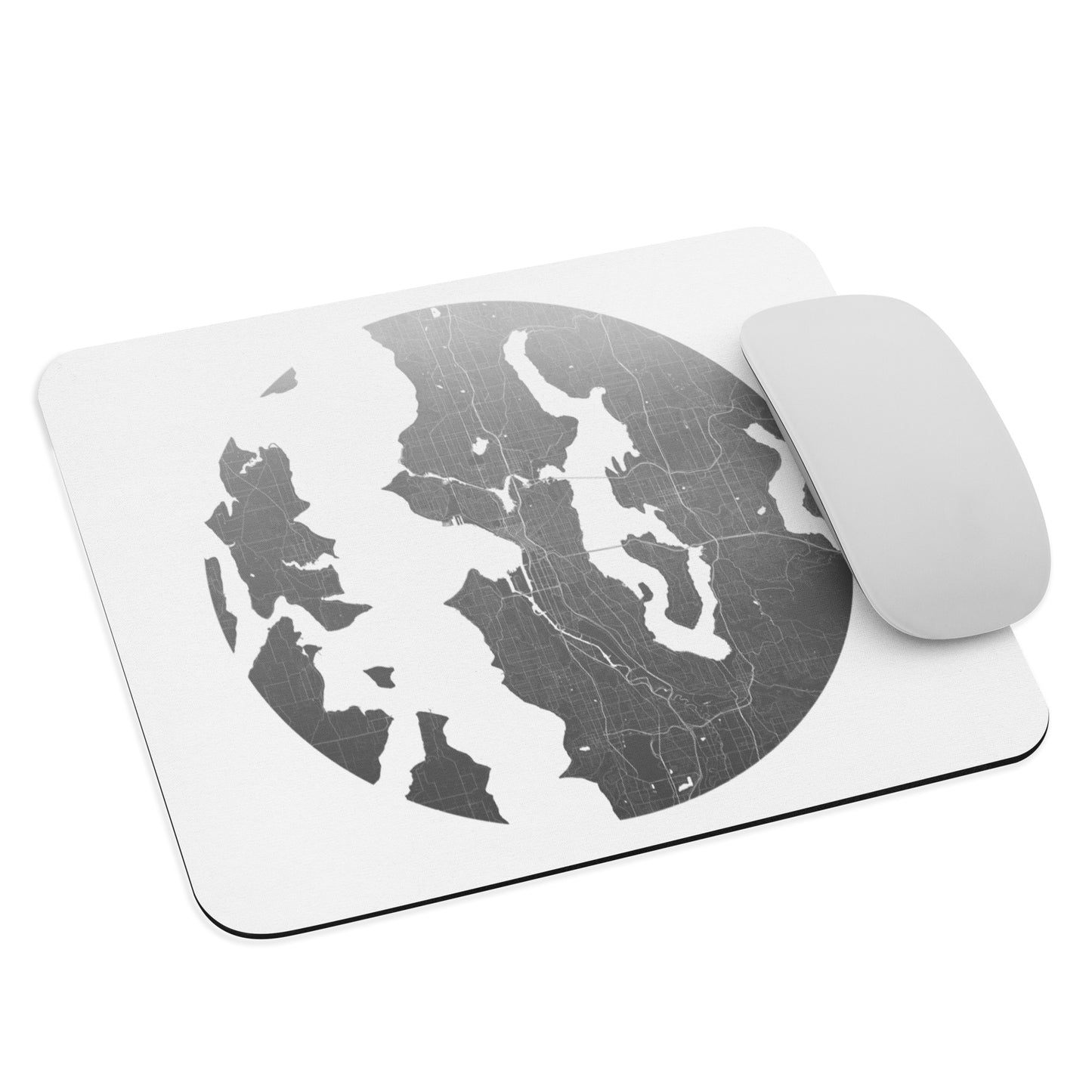 Seattle Silver on White Map Mouse Pad