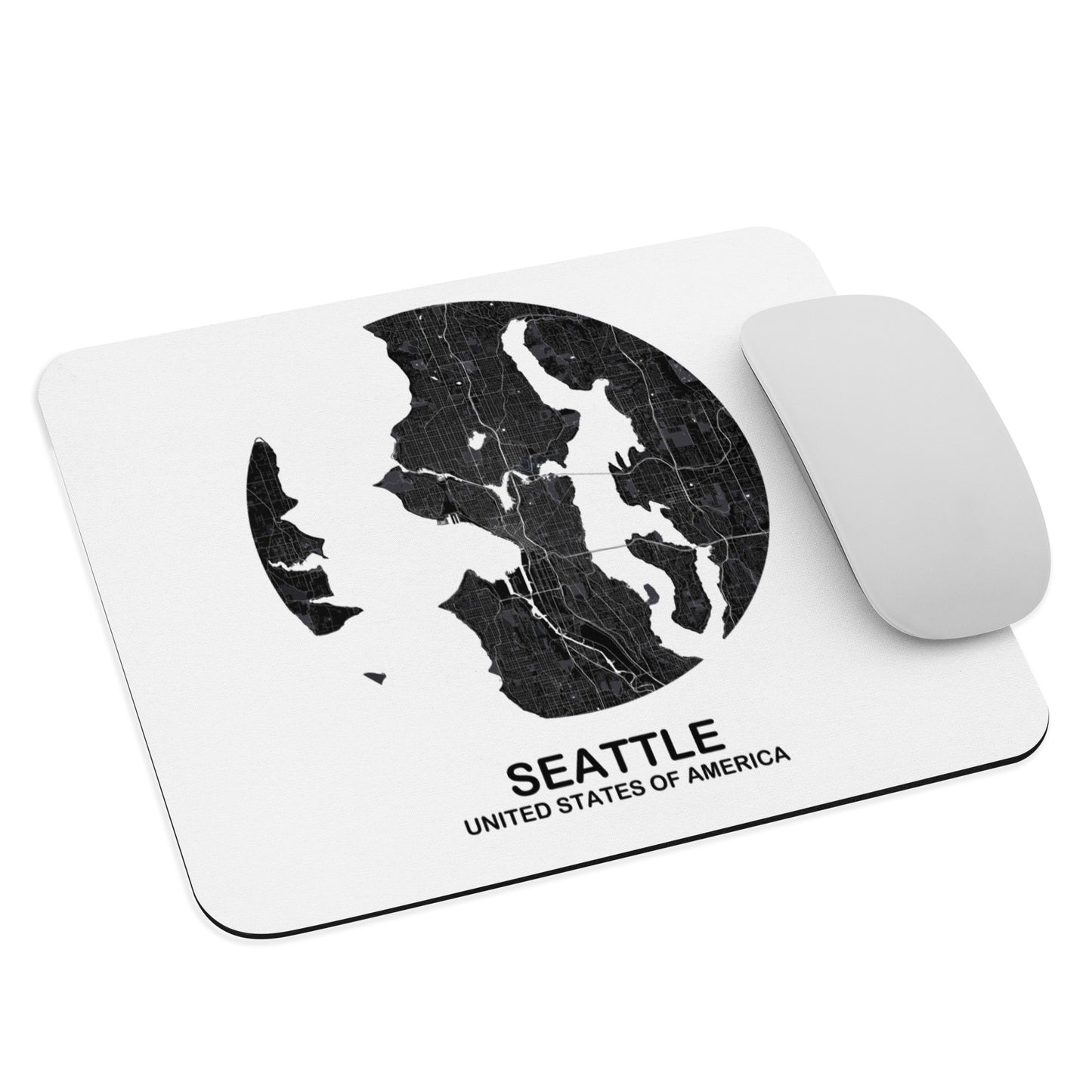 Seattle Circular Black Map Mouse Pad
