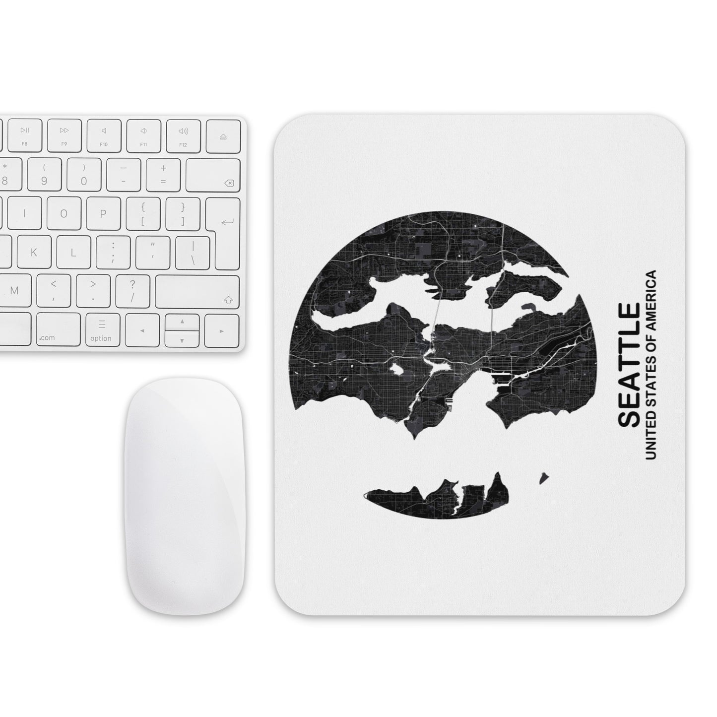 Seattle Circular Black Map Mouse Pad