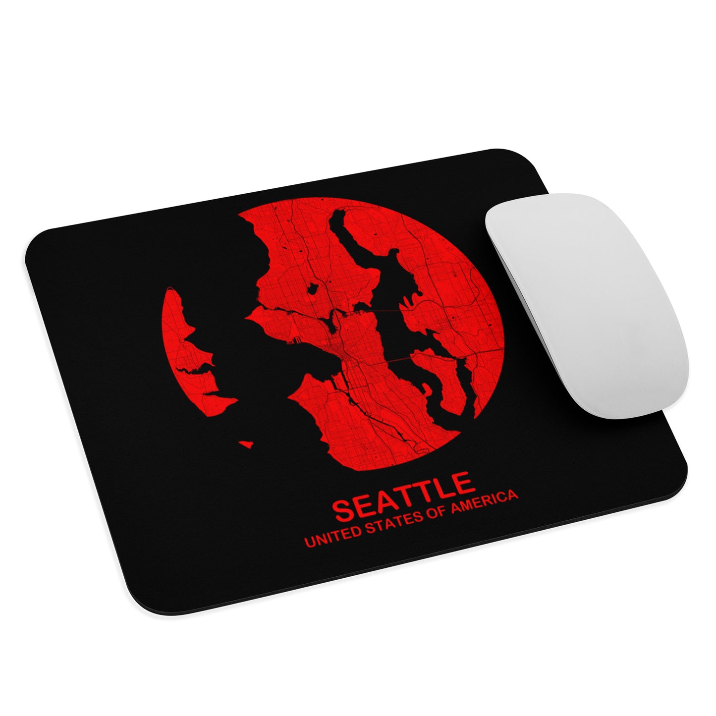 Seattle Circular Red Map Mouse Pad