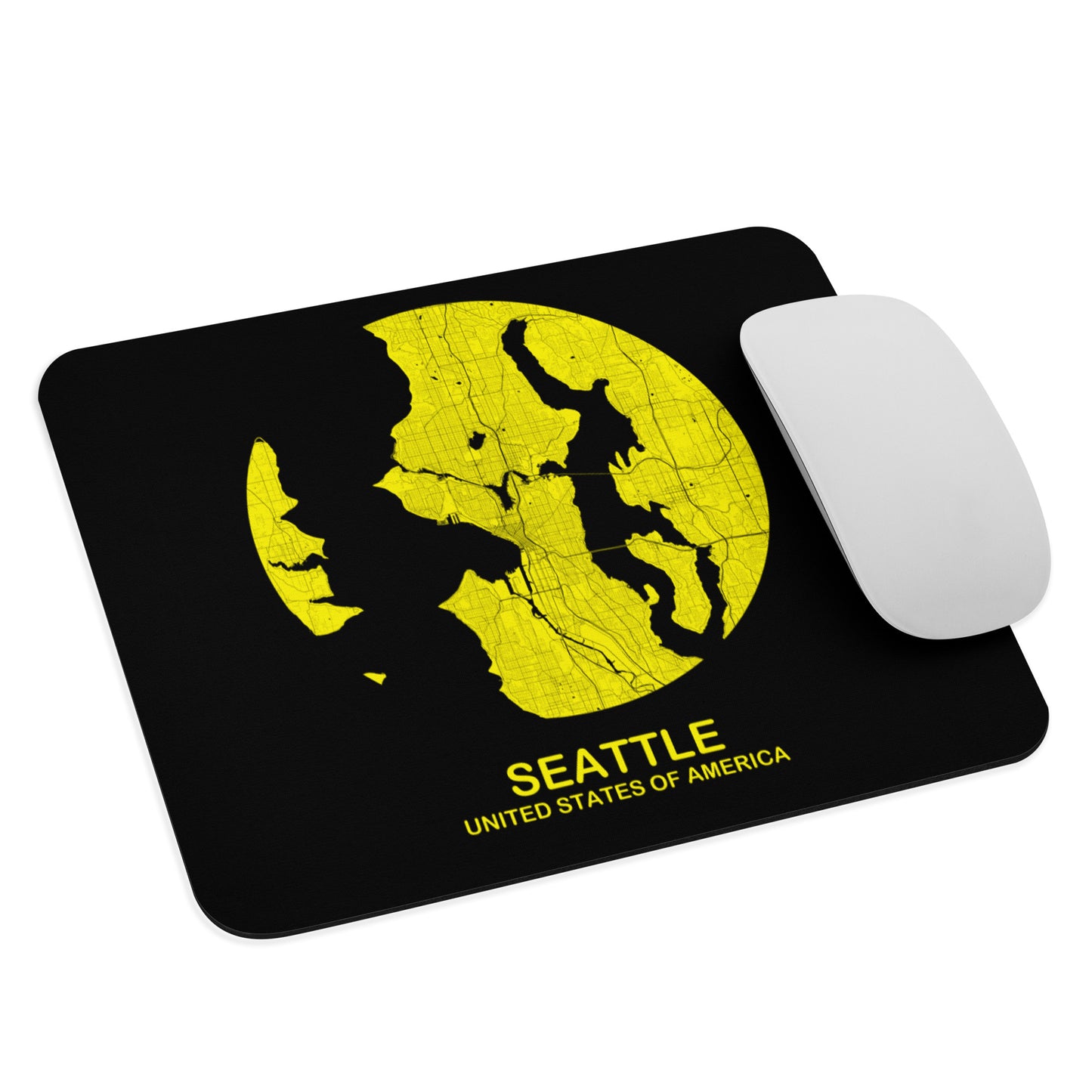 Seattle Circular Yellow Map Mouse Pad