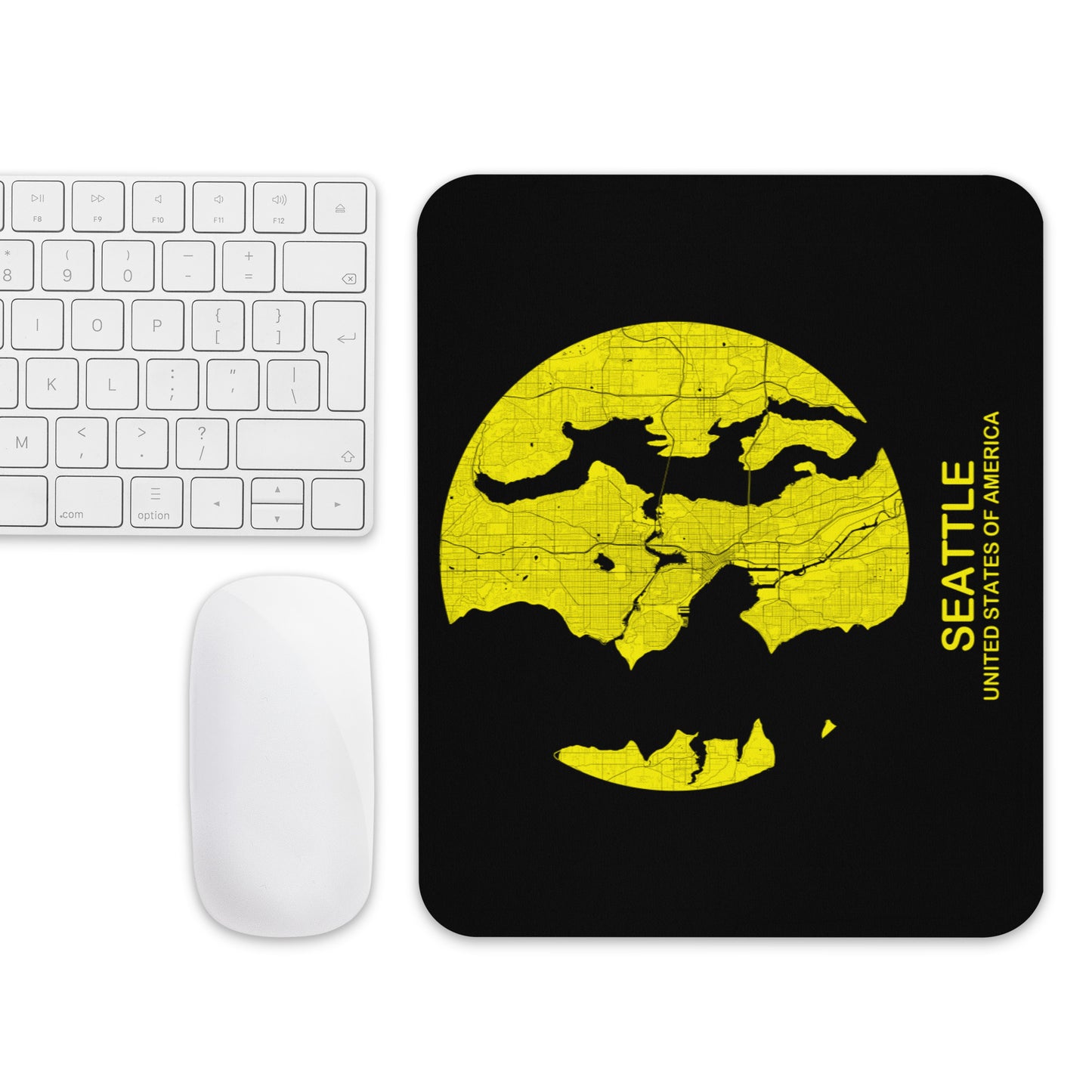 Seattle Circular Yellow Map Mouse Pad