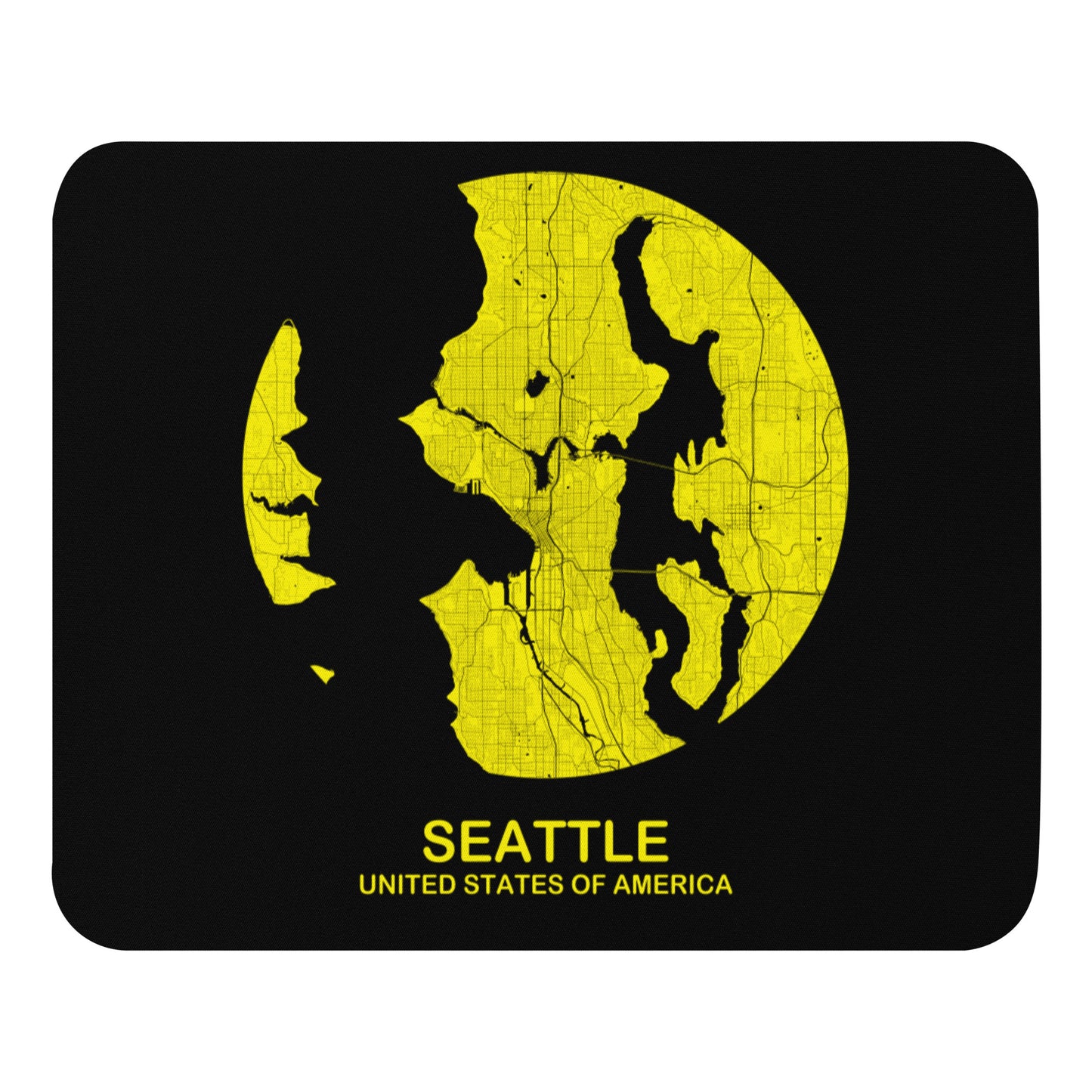 Seattle Circular Yellow Map Mouse Pad