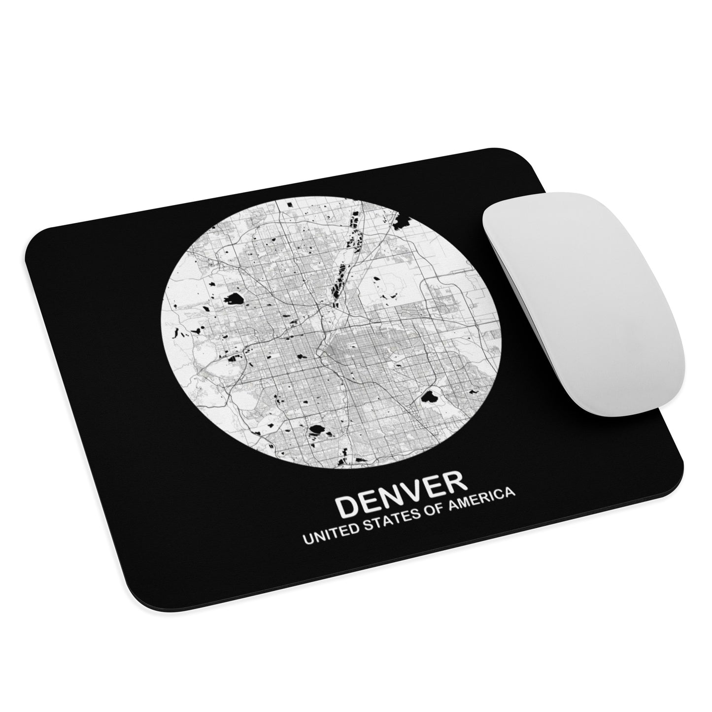 Denver Circular White Map Mouse Pad