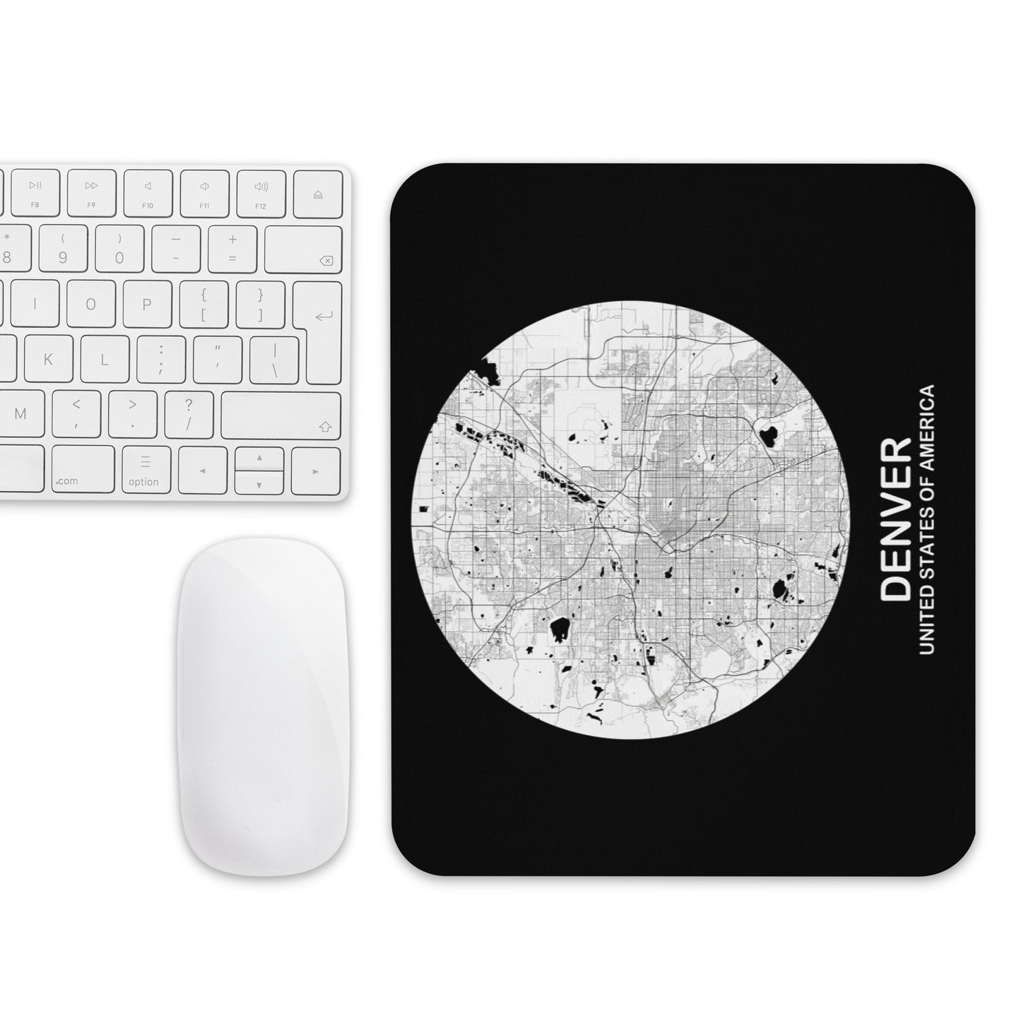 Denver Circular White Map Mouse Pad