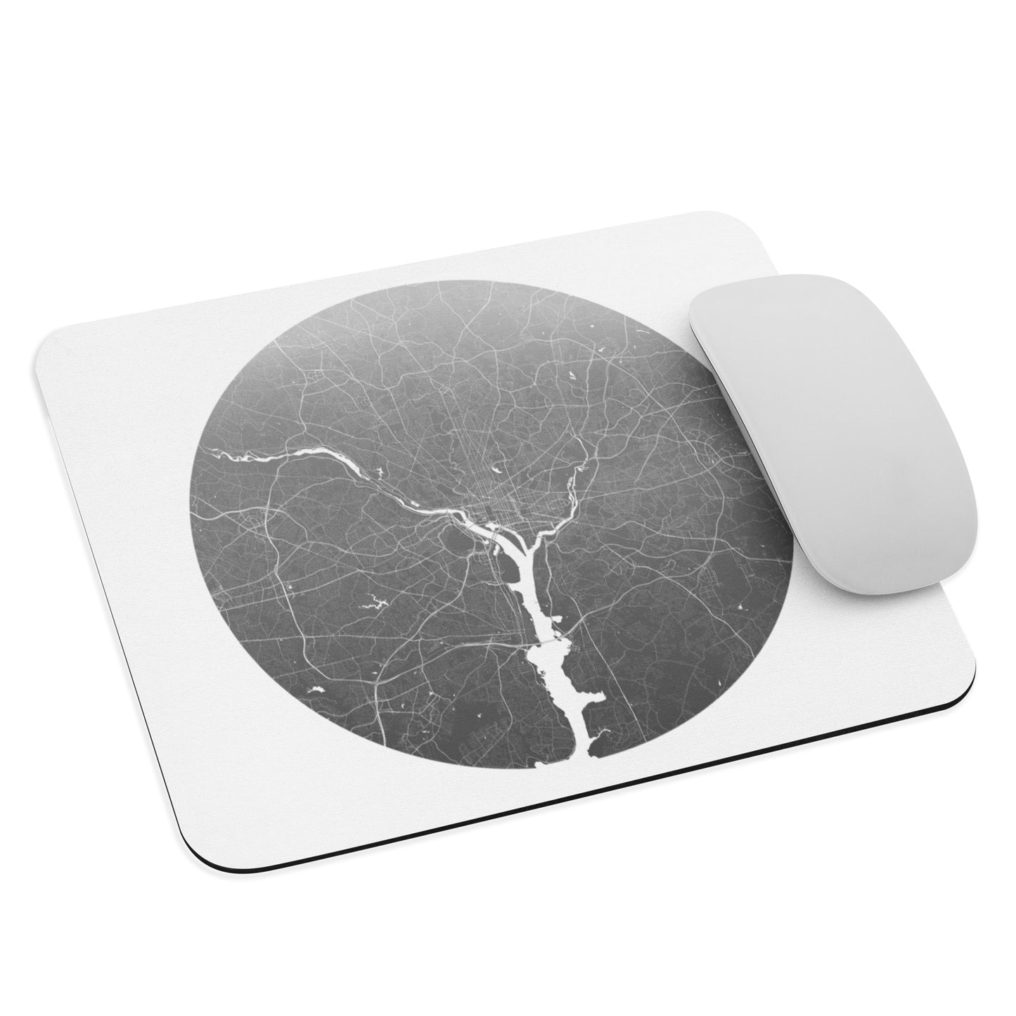 Washington, D.C. Silver on White Map Mouse Pad