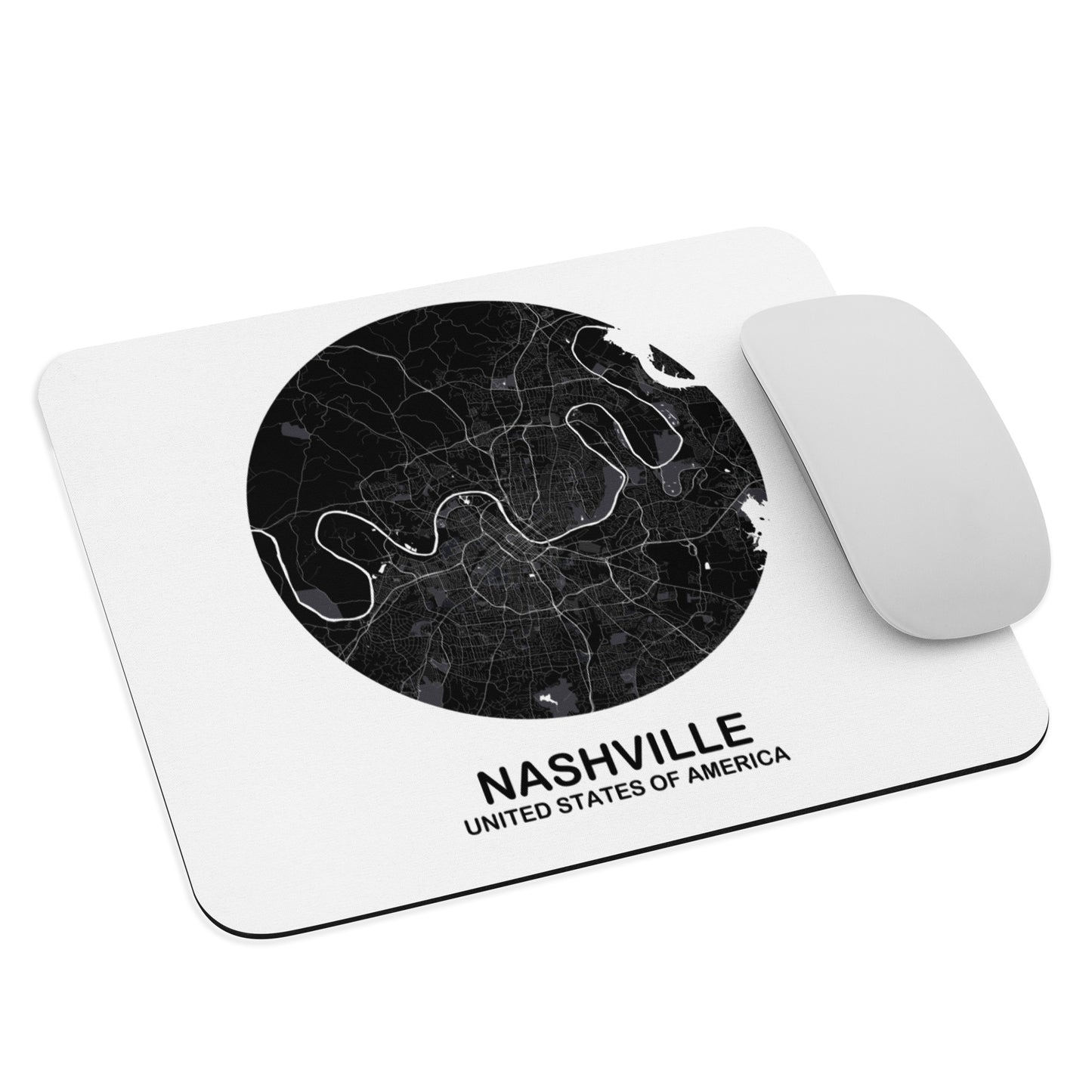 Nashville Circular Black Map Mouse Pad