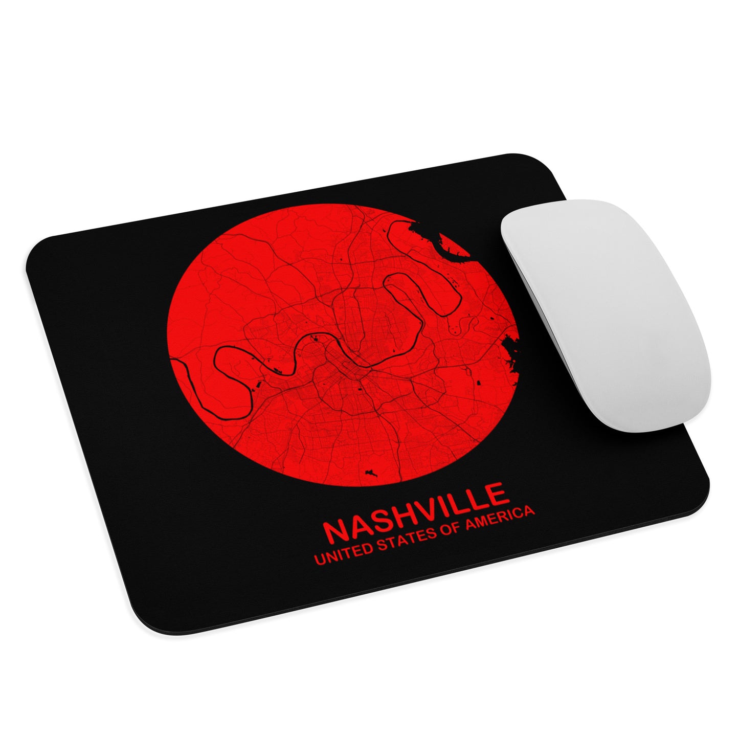 Nashville Circular Red Map Mouse Pad