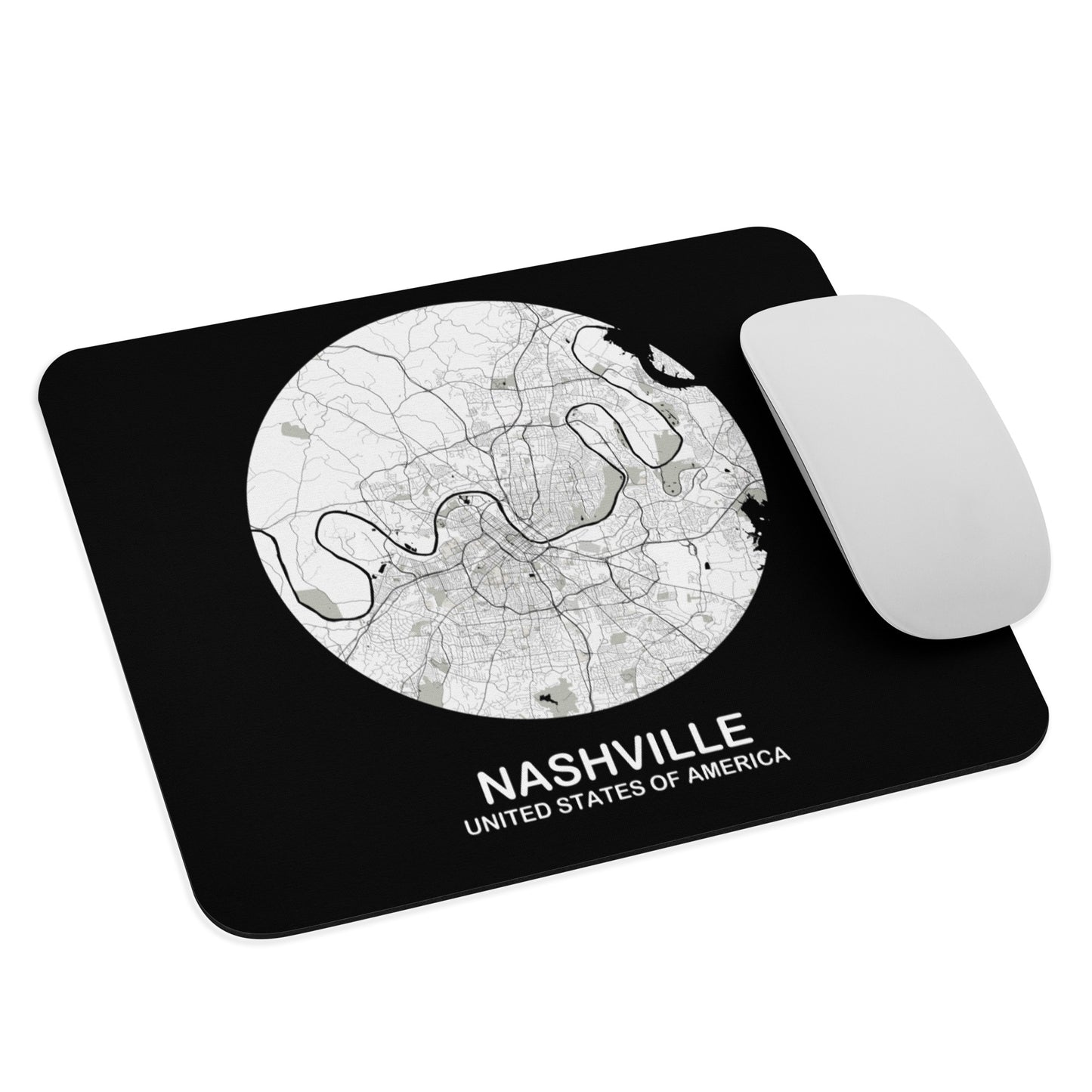 Nashville Circular White Map Mouse Pad