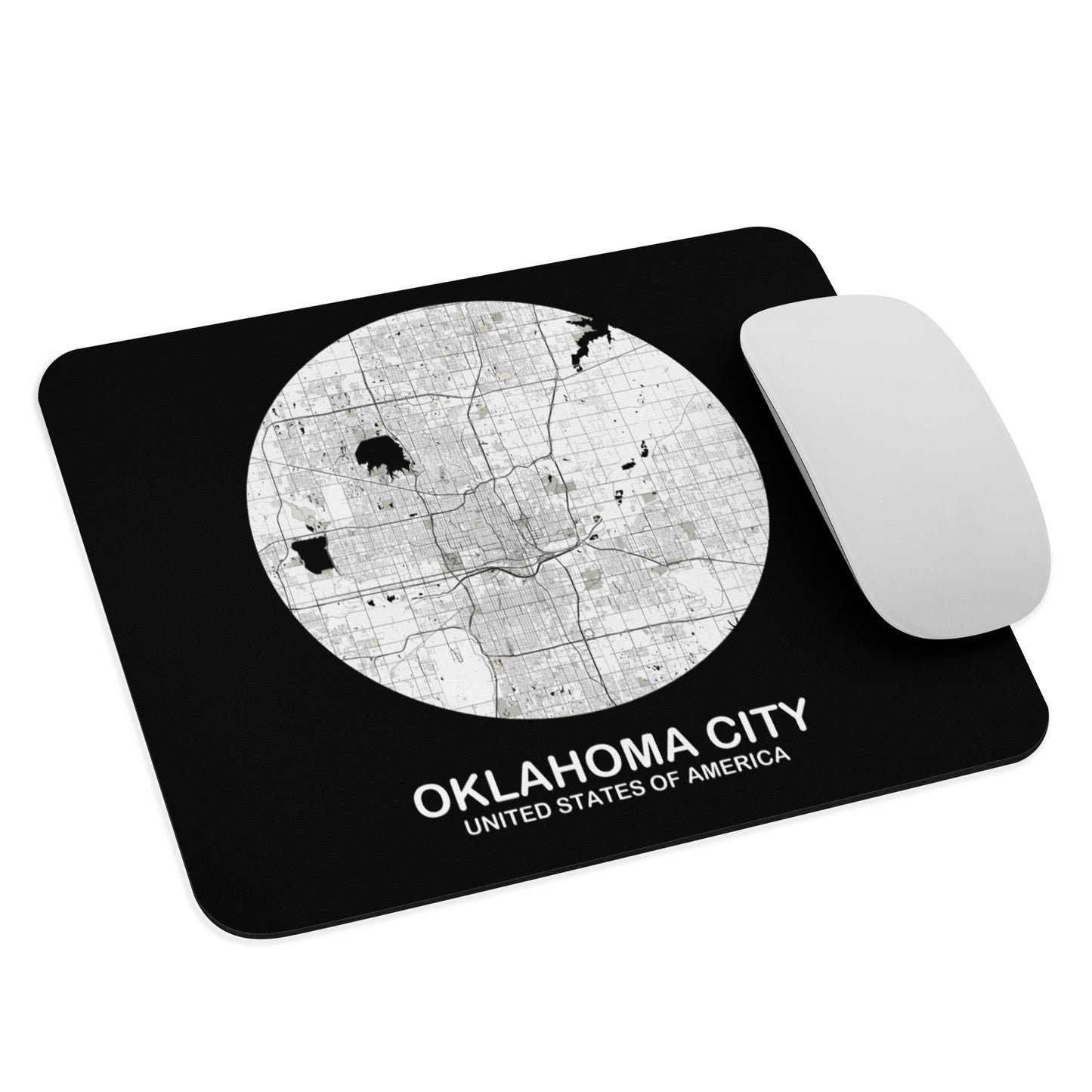 Oklahoma City Circular White Map Mouse Pad