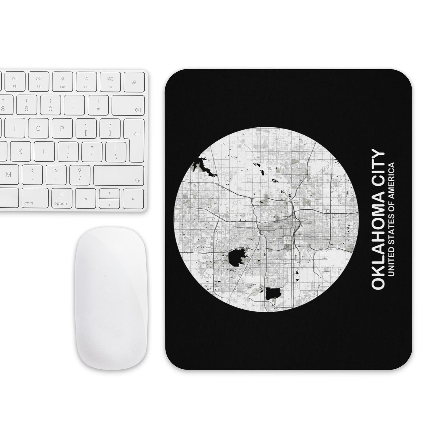 Oklahoma City Circular White Map Mouse Pad