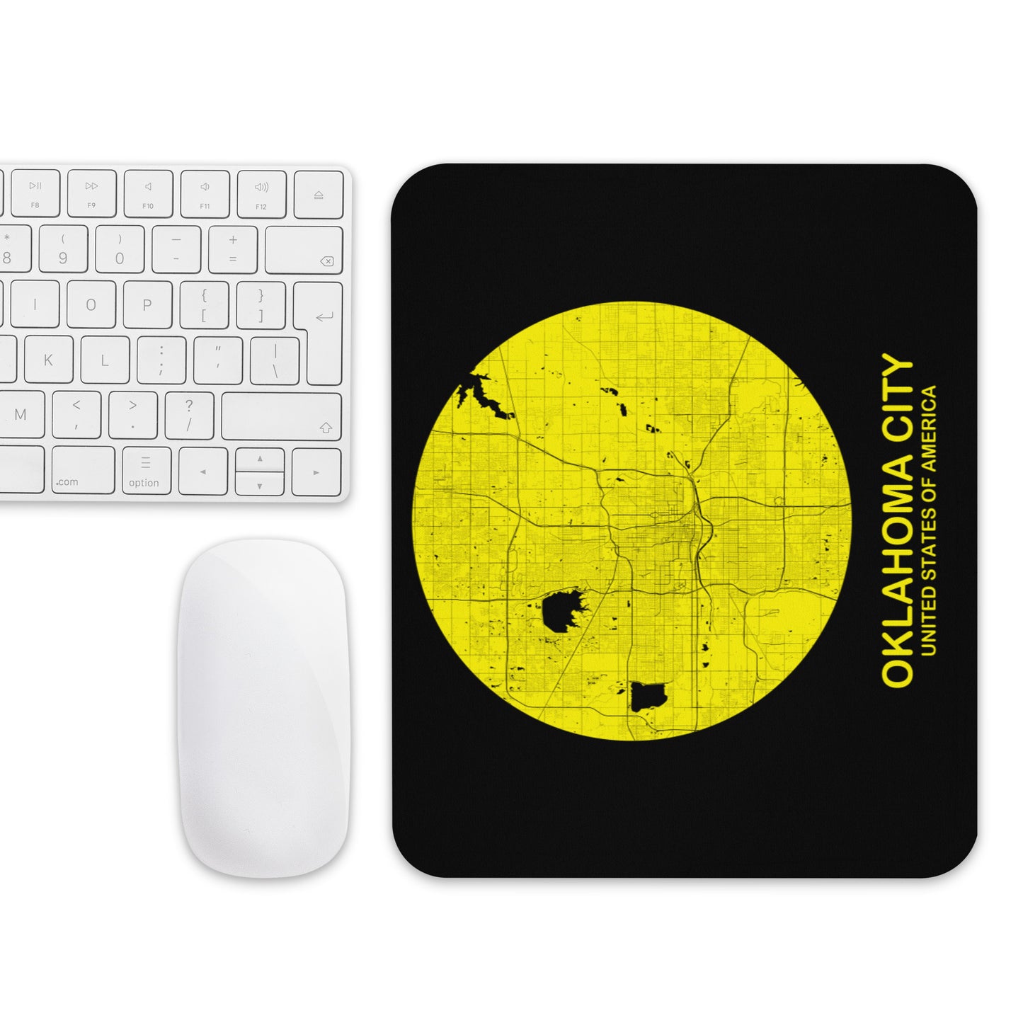 Oklahoma City Circular Yellow Map Mouse Pad