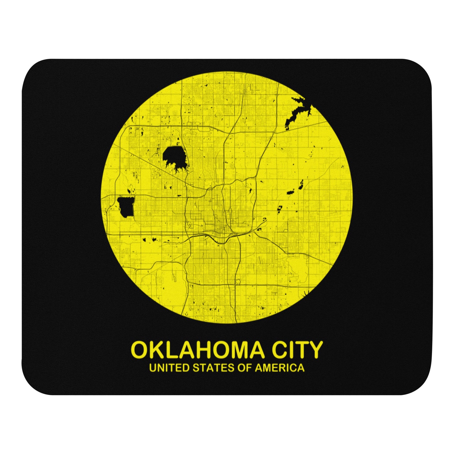 Oklahoma City Circular Yellow Map Mouse Pad