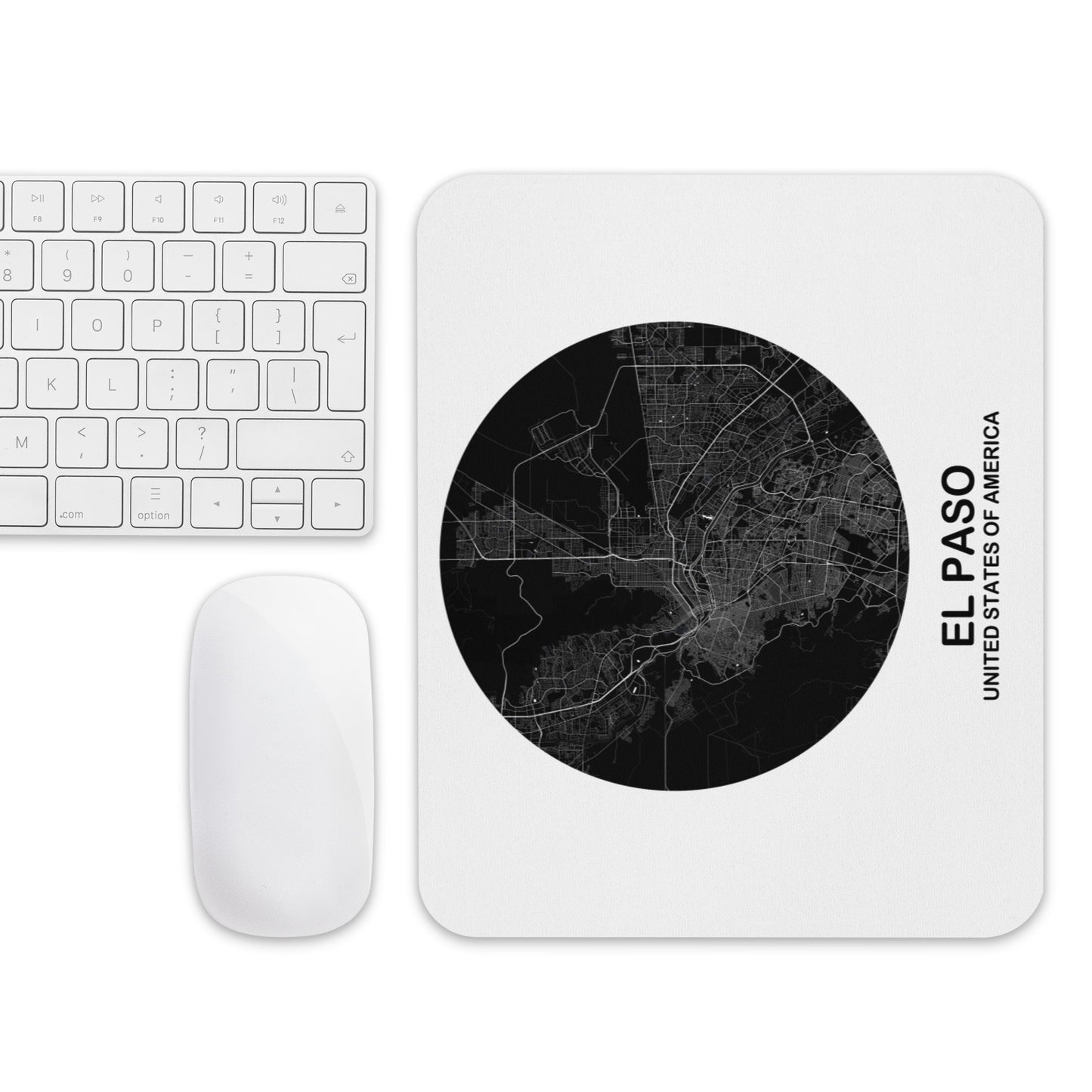 El Paso Circular Black Map Mouse Pad