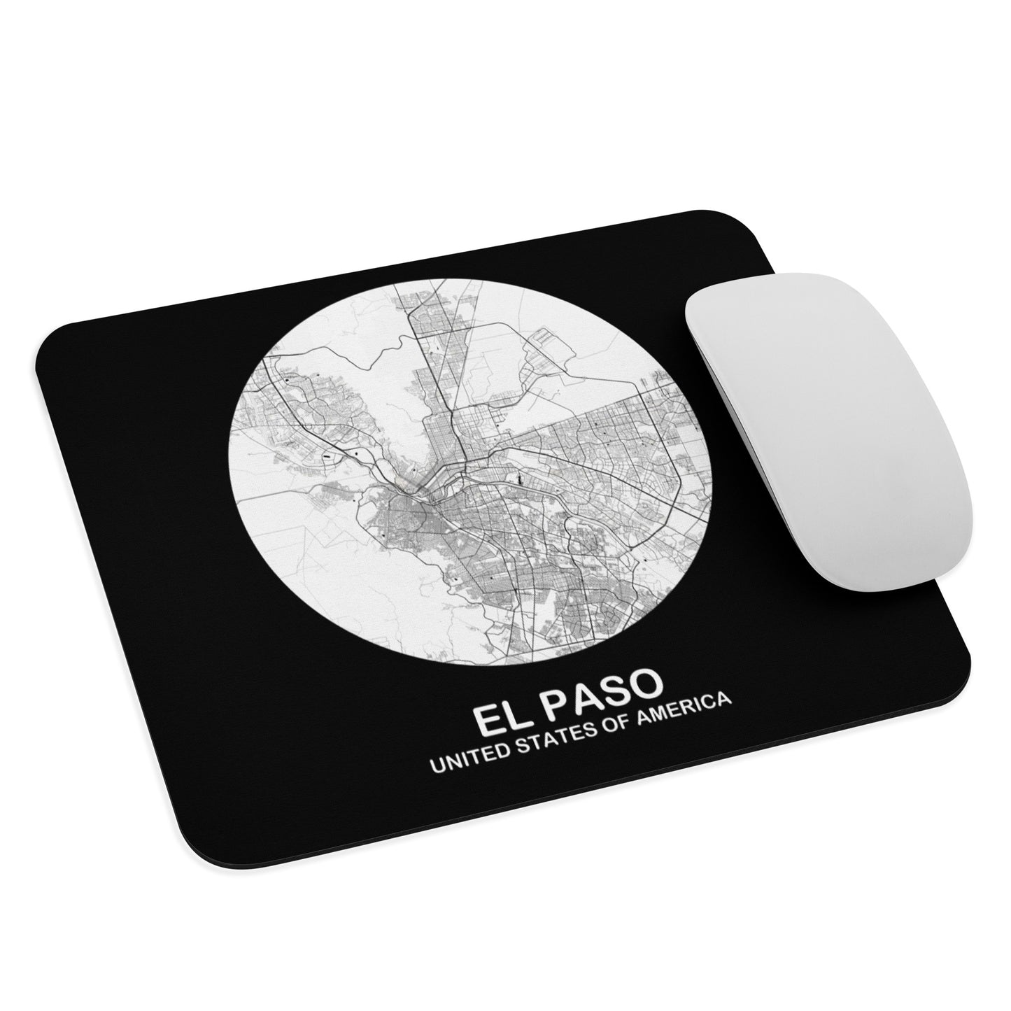 El Paso Circular White Map Mouse Pad