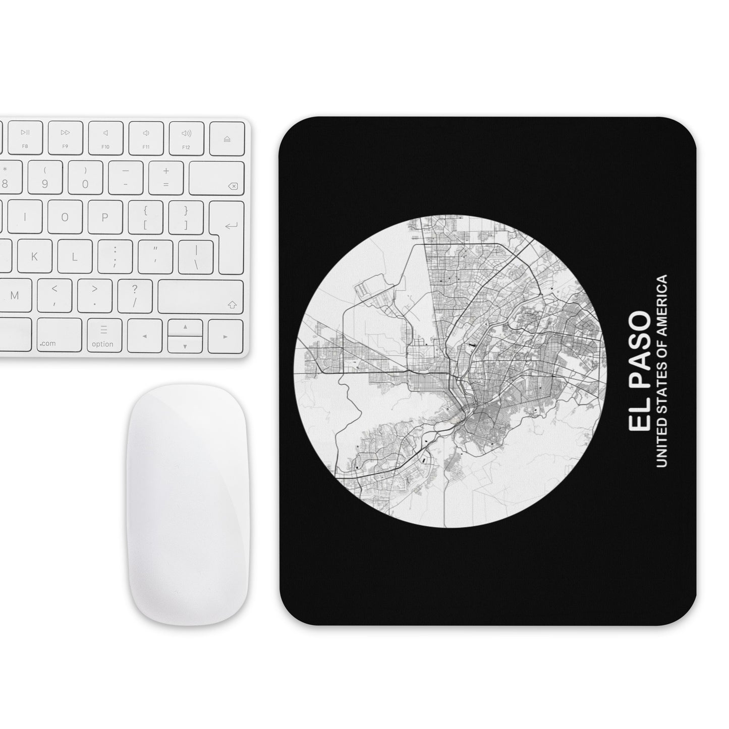 El Paso Circular White Map Mouse Pad